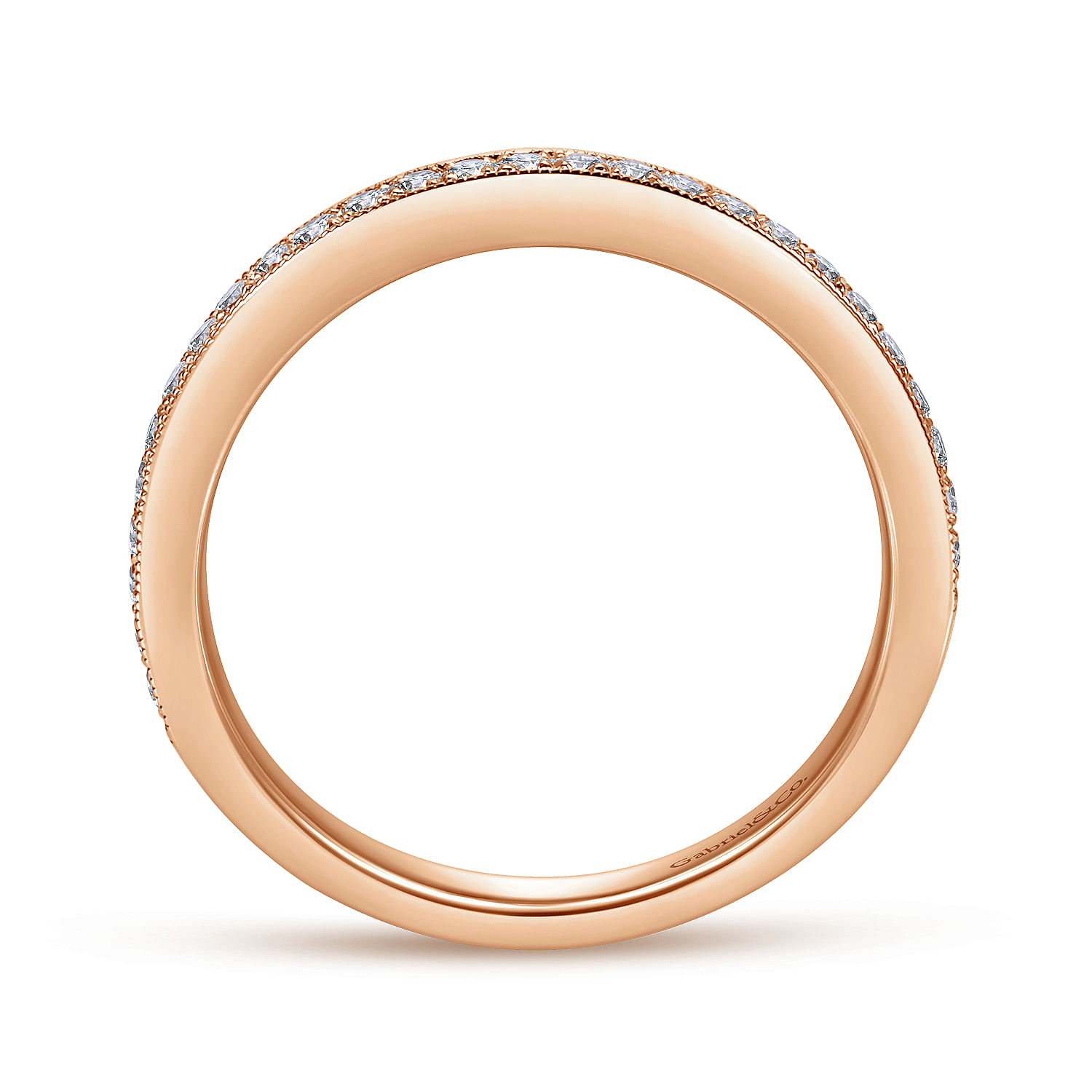 14k Pink Gold Diamond Straight Wedding Band angle 2 14k Pink Gold Diamond Straight Wedding Band angle 2