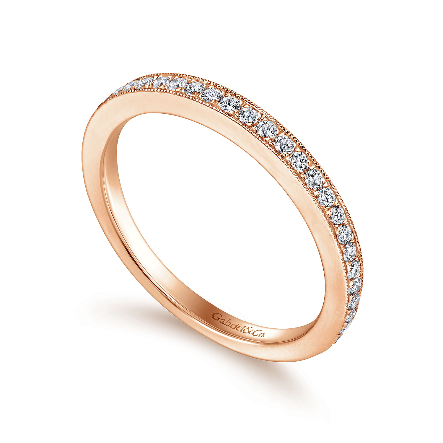 14k Pink Gold Diamond Straight Wedding Band angle 3 14k Pink Gold Diamond Straight Wedding Band angle 3