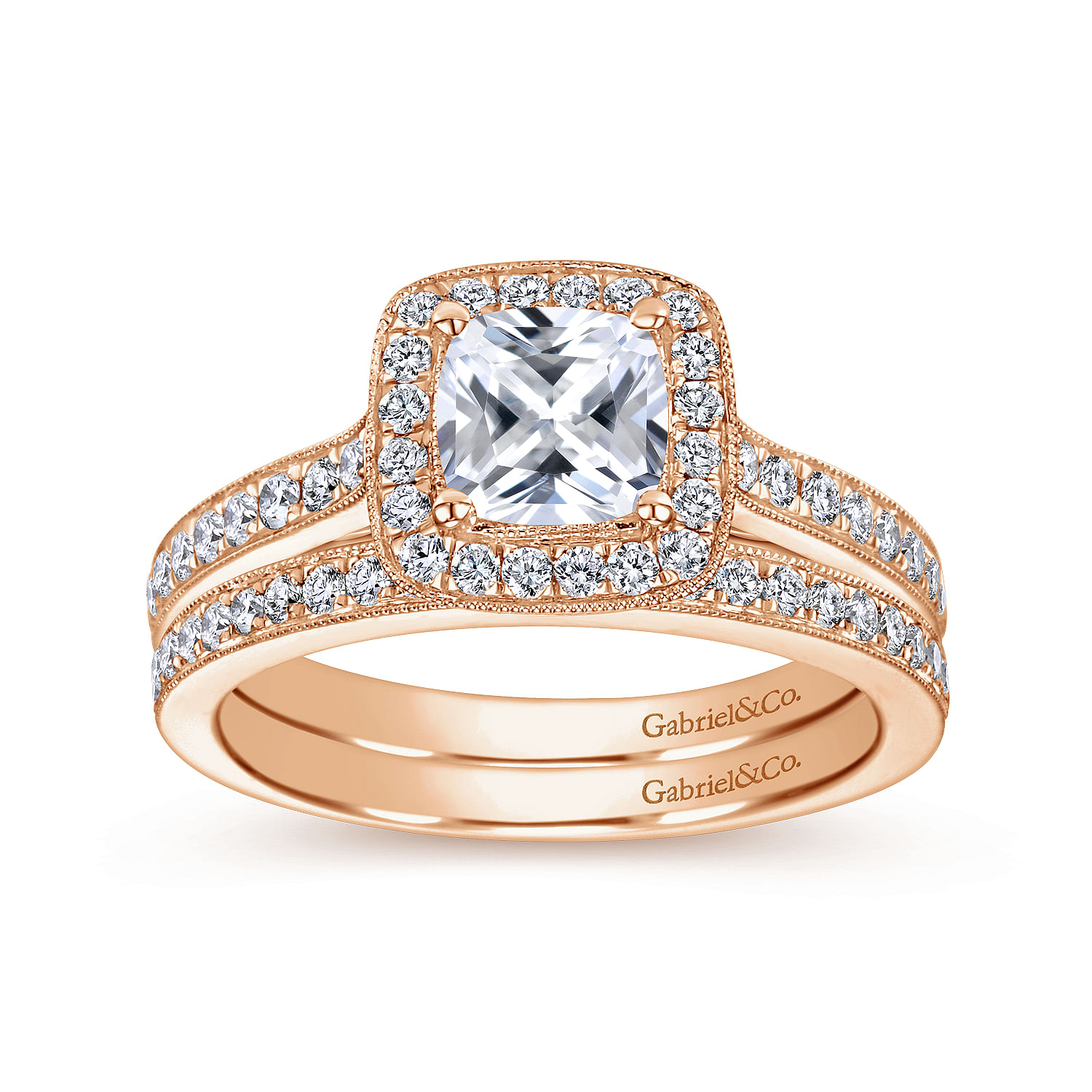 14k Pink Gold Diamond Straight Wedding Band angle 4 14k Pink Gold Diamond Straight Wedding Band angle 4