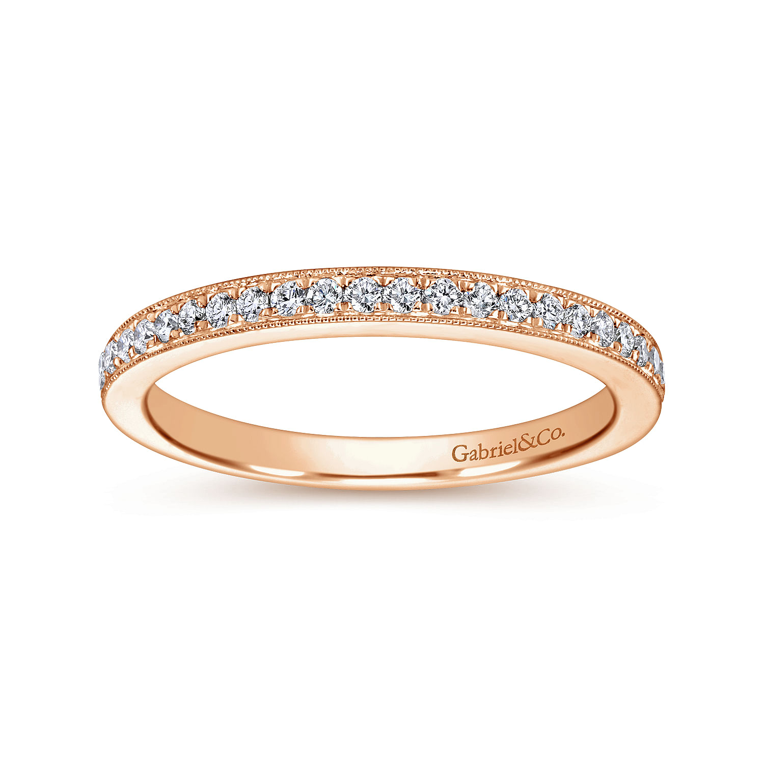 14k Pink Gold Diamond Straight Wedding Band angle 5 14k Pink Gold Diamond Straight Wedding Band angle 5