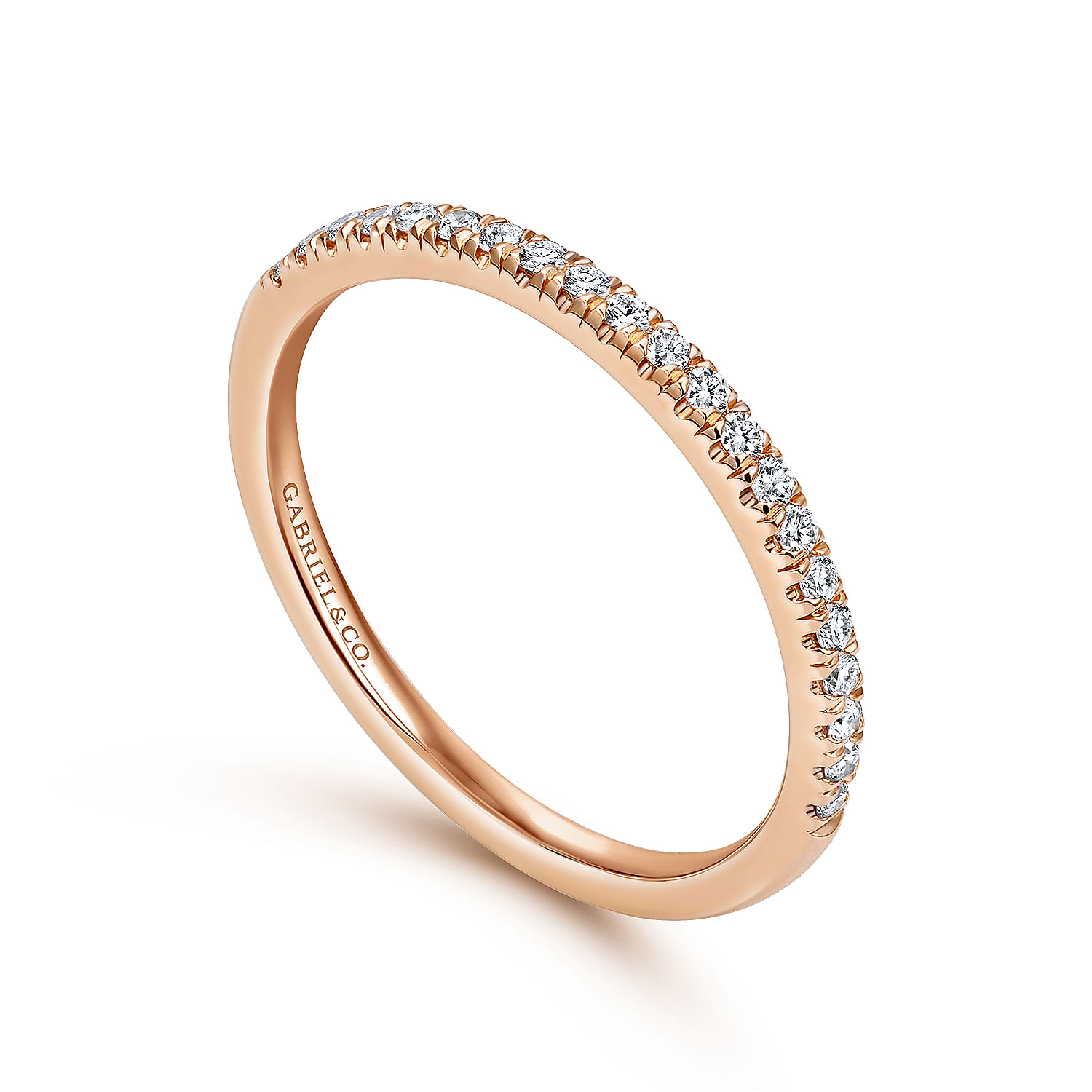 14k Pink Gold Diamond Straight Wedding Band angle 3 14k Pink Gold Diamond Straight Wedding Band angle 3