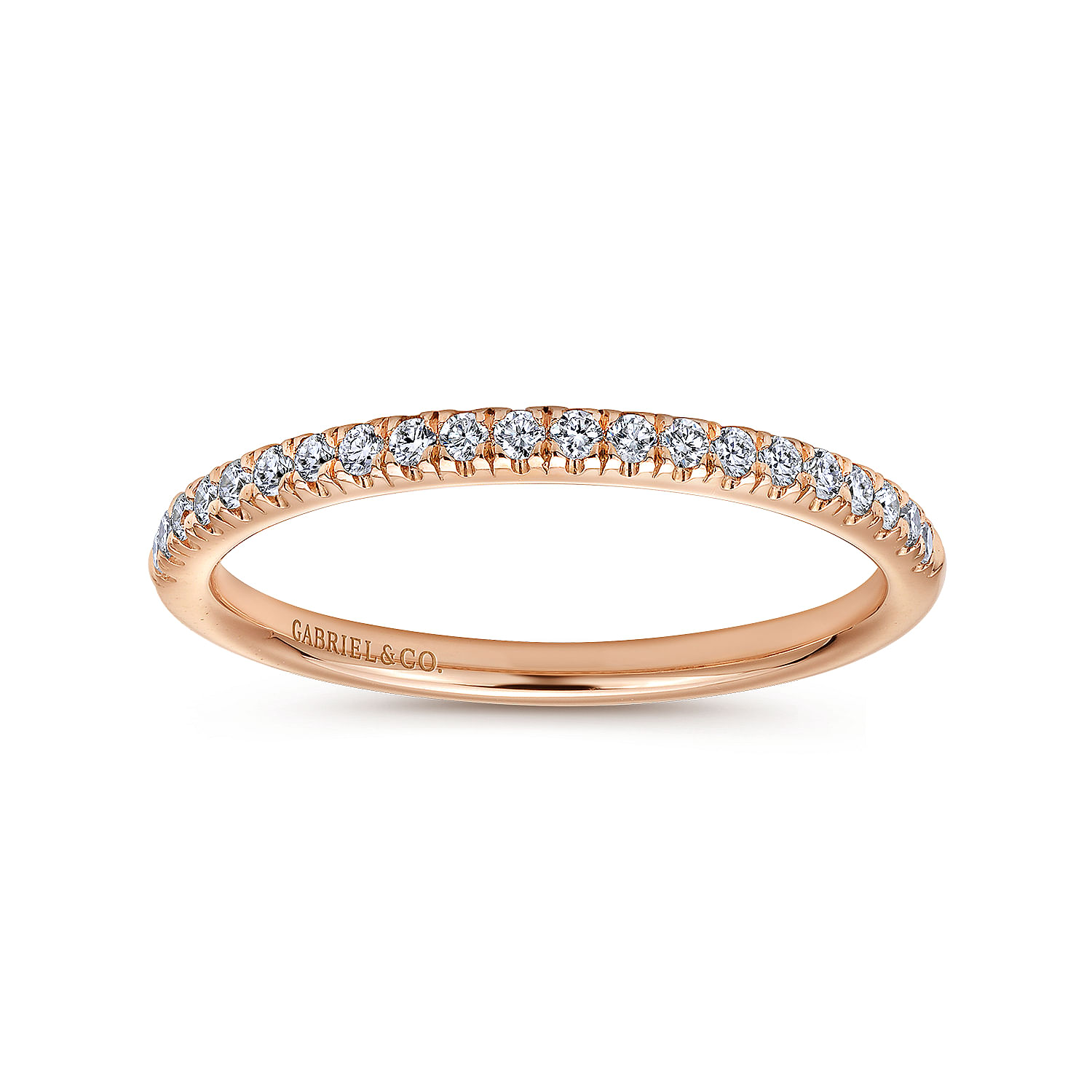 14k Pink Gold Diamond Straight Wedding Band angle 5 14k Pink Gold Diamond Straight Wedding Band angle 5
