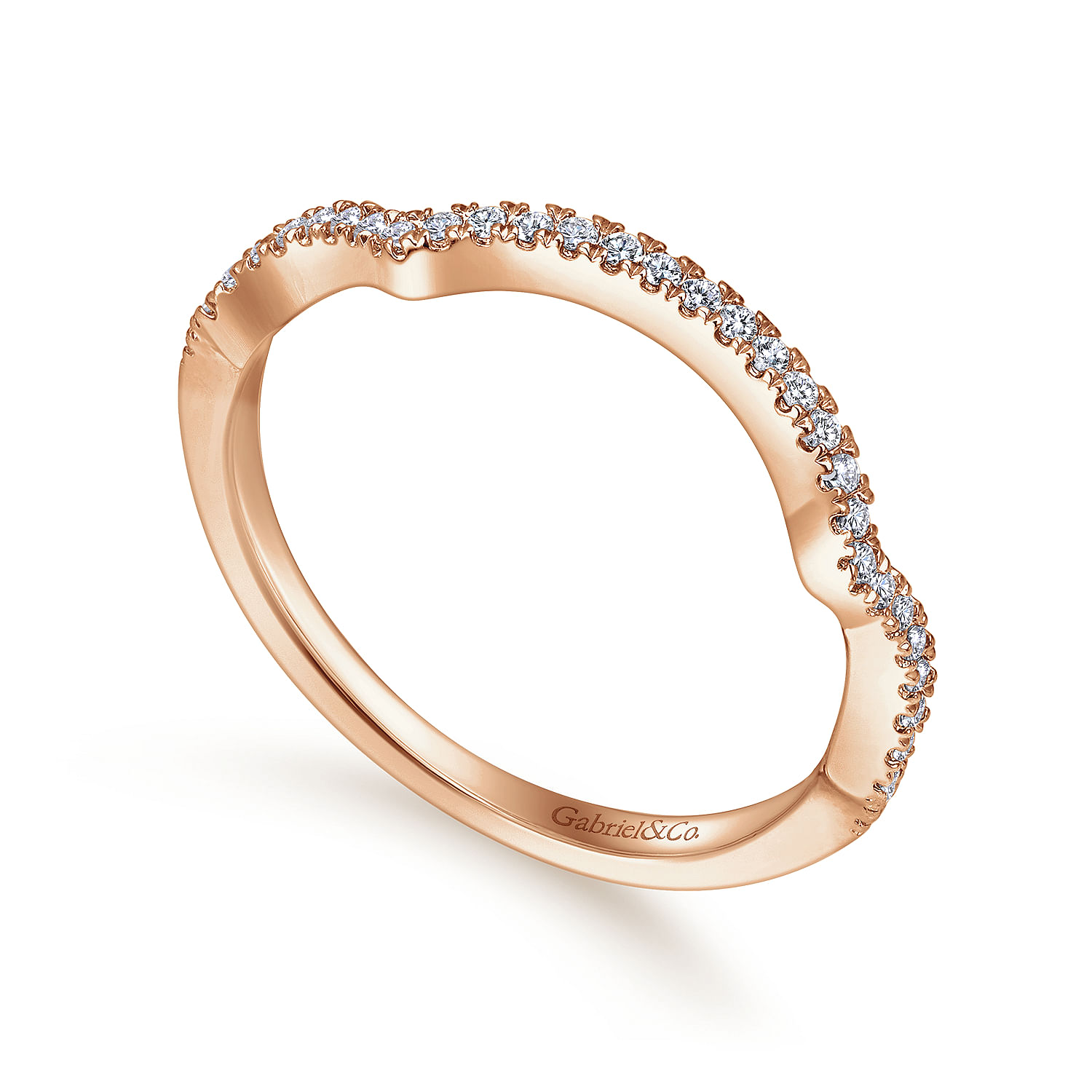 14k Rose Gold Contemporary Curved Wedding Band angle 3 14k Rose Gold Contemporary Curved Wedding Band angle 3