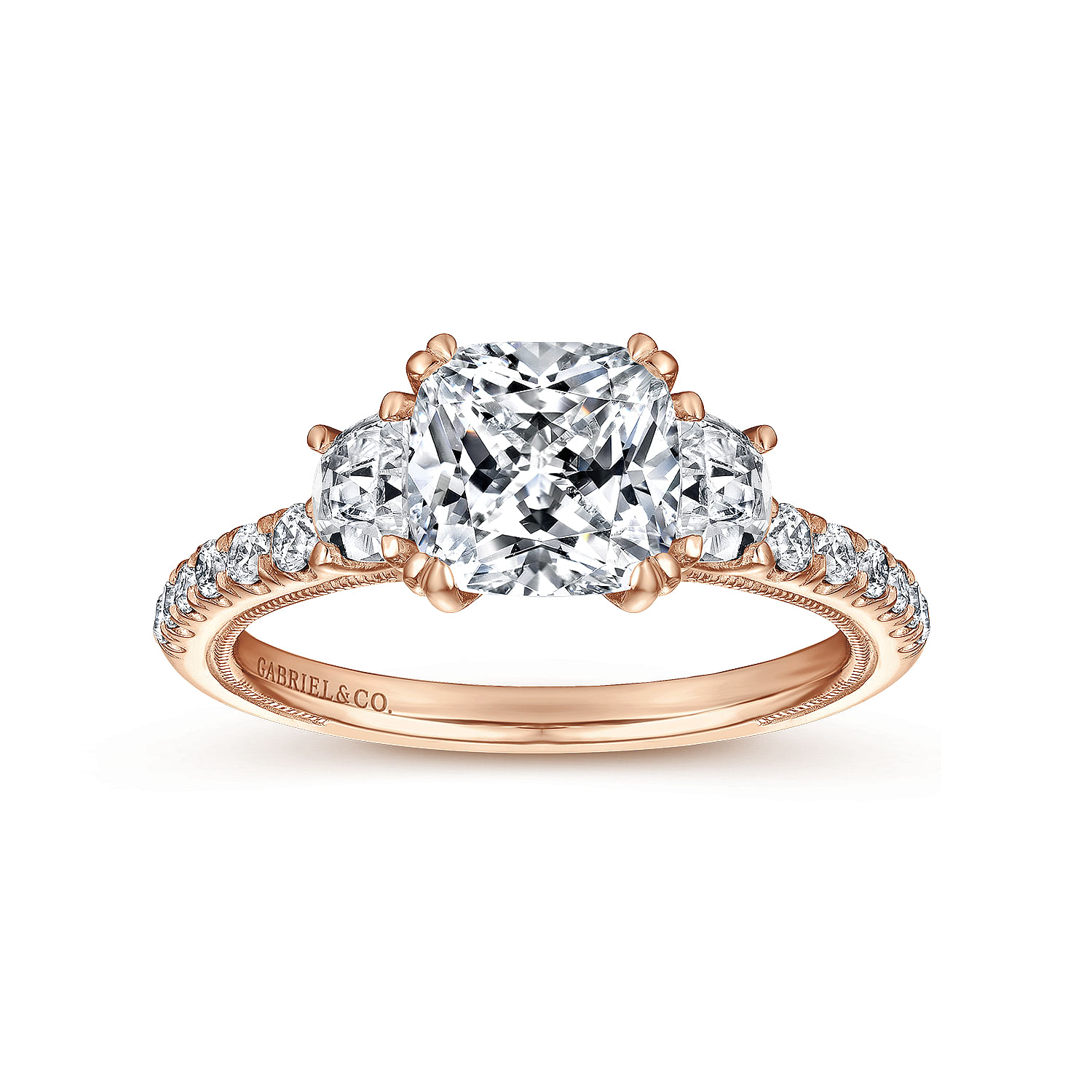 14k Rose Gold Cushion Cut 3 Stones Engagement Ring | ER9186K44JJ