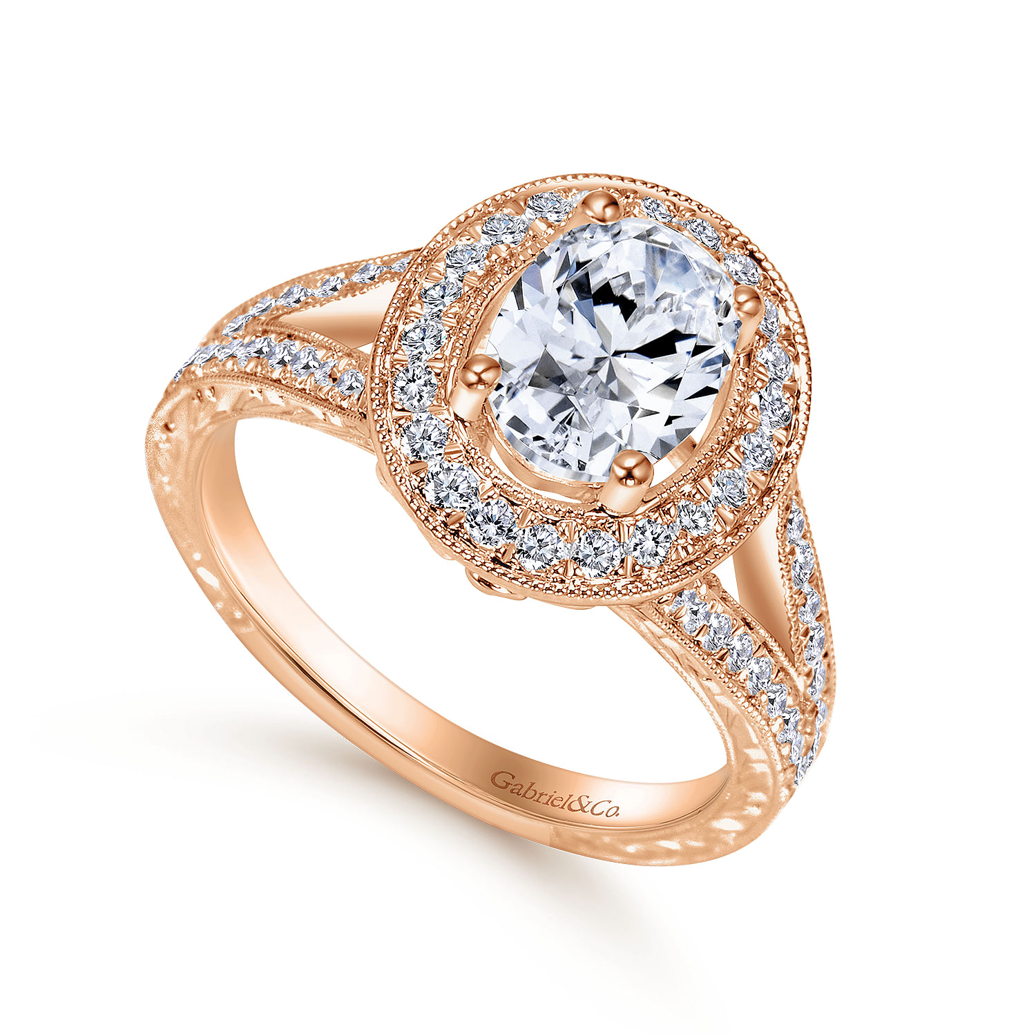 14k Rose Gold Oval Halo Engagement Ring ER8806K44JJ