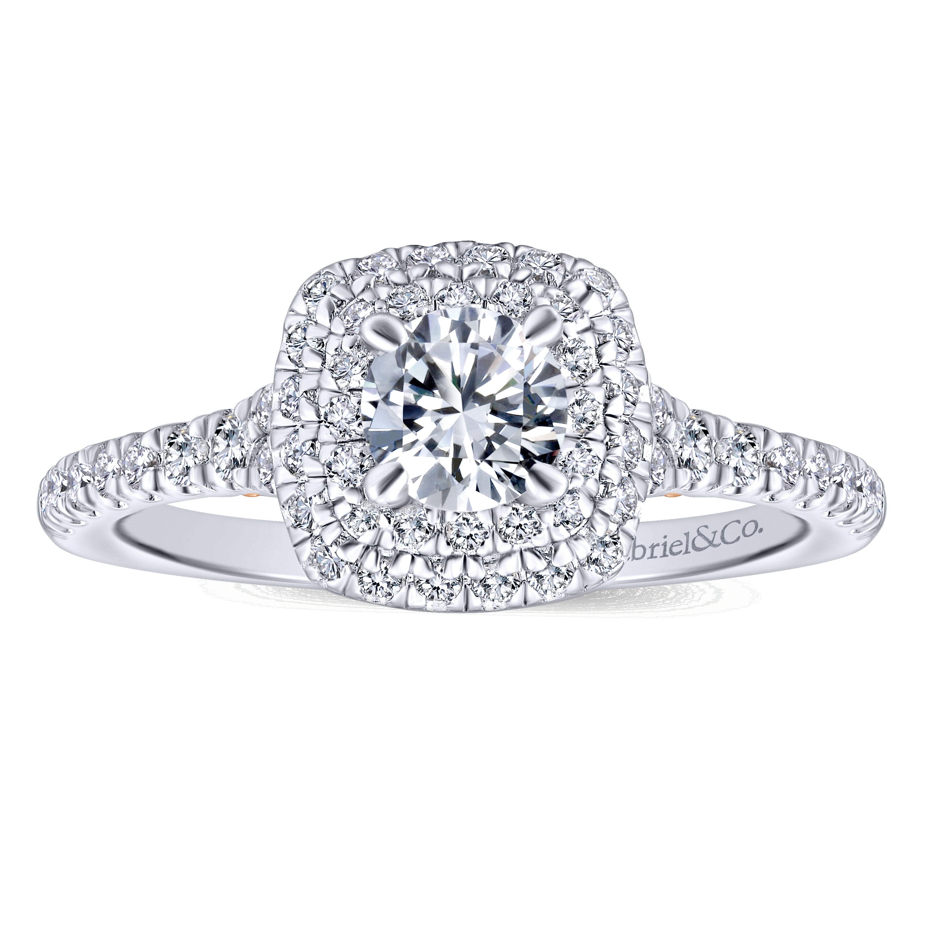 14k White And Rose Gold Round Double Halo Engagement Ring angle 5 14k White And Rose Gold Round Double Halo Engagement Ring angle 5