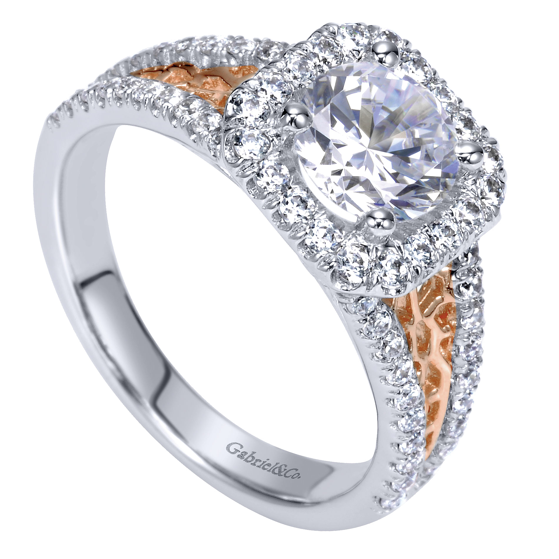 14k White And Rose Gold Round Halo Engagement Ring | ER9035T44JJ
