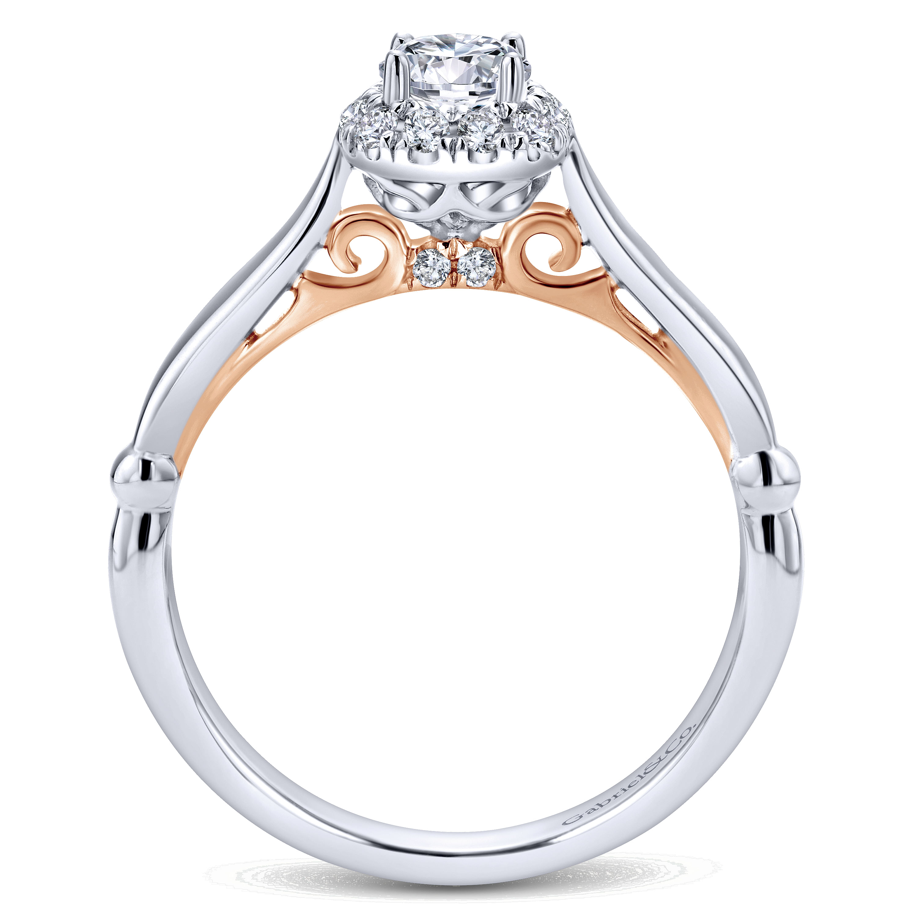 14k White And Rose Gold Round Halo Engagement Ring angle 2 14k White And Rose Gold Round Halo Engagement Ring angle 2