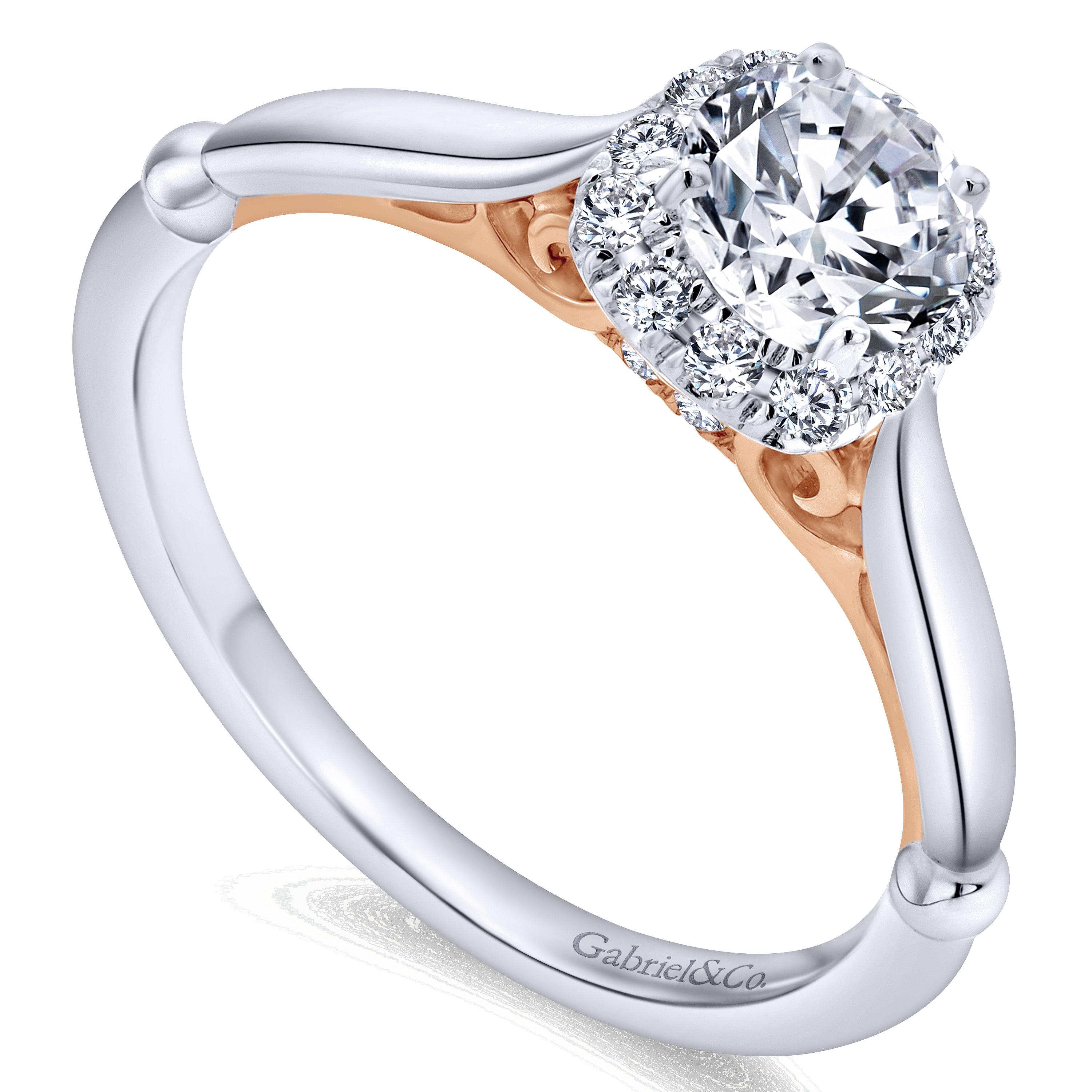 14k White And Rose Gold Round Halo Engagement Ring angle 3 14k White And Rose Gold Round Halo Engagement Ring angle 3