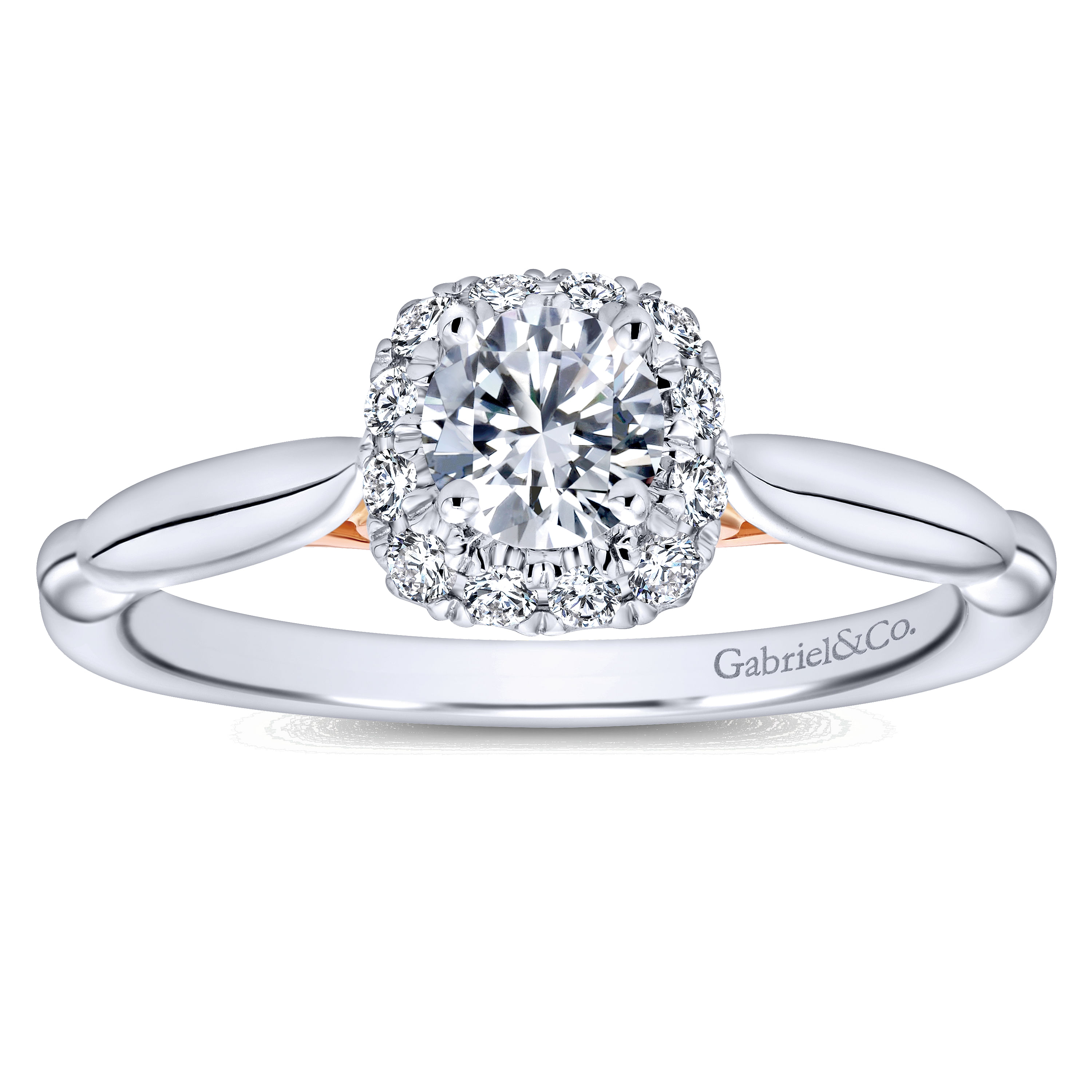 14k White And Rose Gold Round Halo Engagement Ring angle 5 14k White And Rose Gold Round Halo Engagement Ring angle 5
