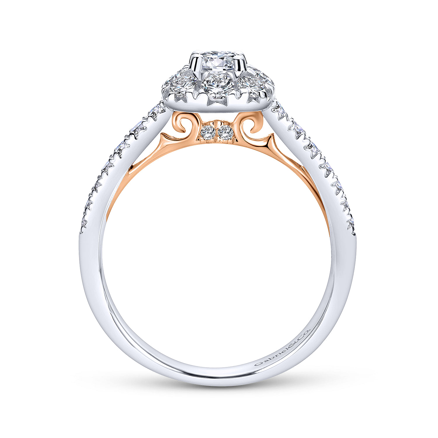 14k White And Rose Gold Round Halo Engagement Ring angle 2 14k White And Rose Gold Round Halo Engagement Ring angle 2
