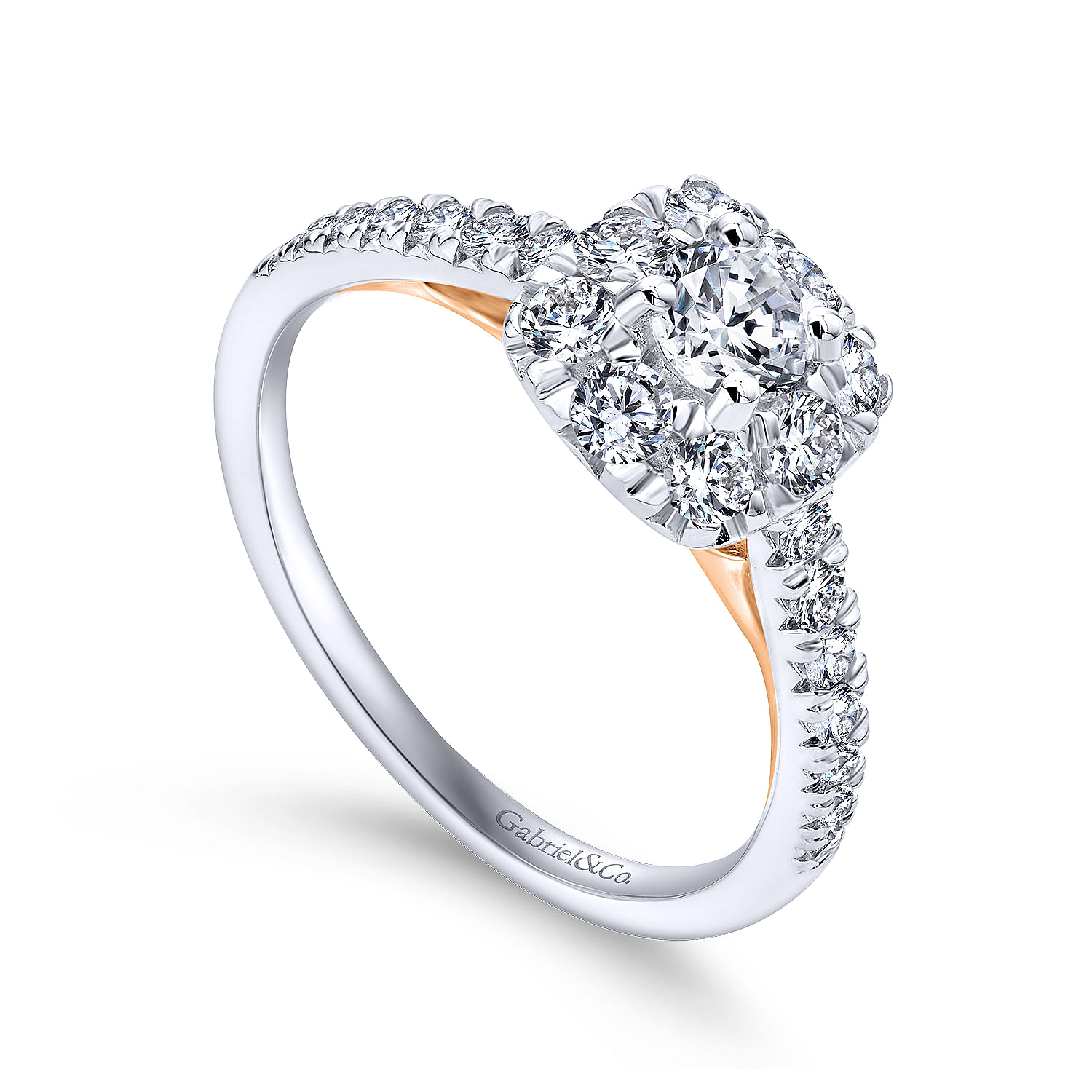 14k White And Rose Gold Round Halo Engagement Ring angle 3 14k White And Rose Gold Round Halo Engagement Ring angle 3