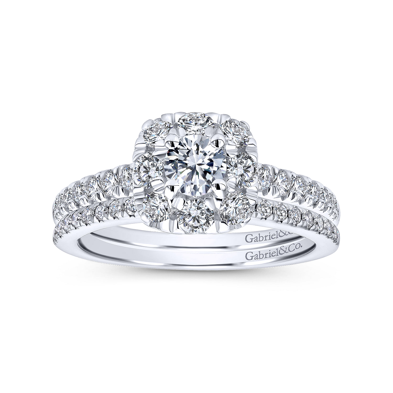 14k White And Rose Gold Round Halo Engagement Ring angle 4 14k White And Rose Gold Round Halo Engagement Ring angle 4