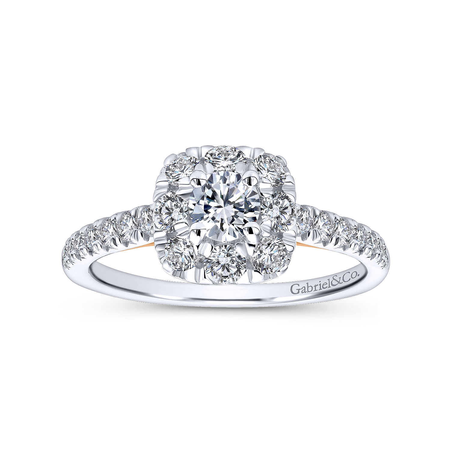 14k White And Rose Gold Round Halo Engagement Ring angle 5 14k White And Rose Gold Round Halo Engagement Ring angle 5
