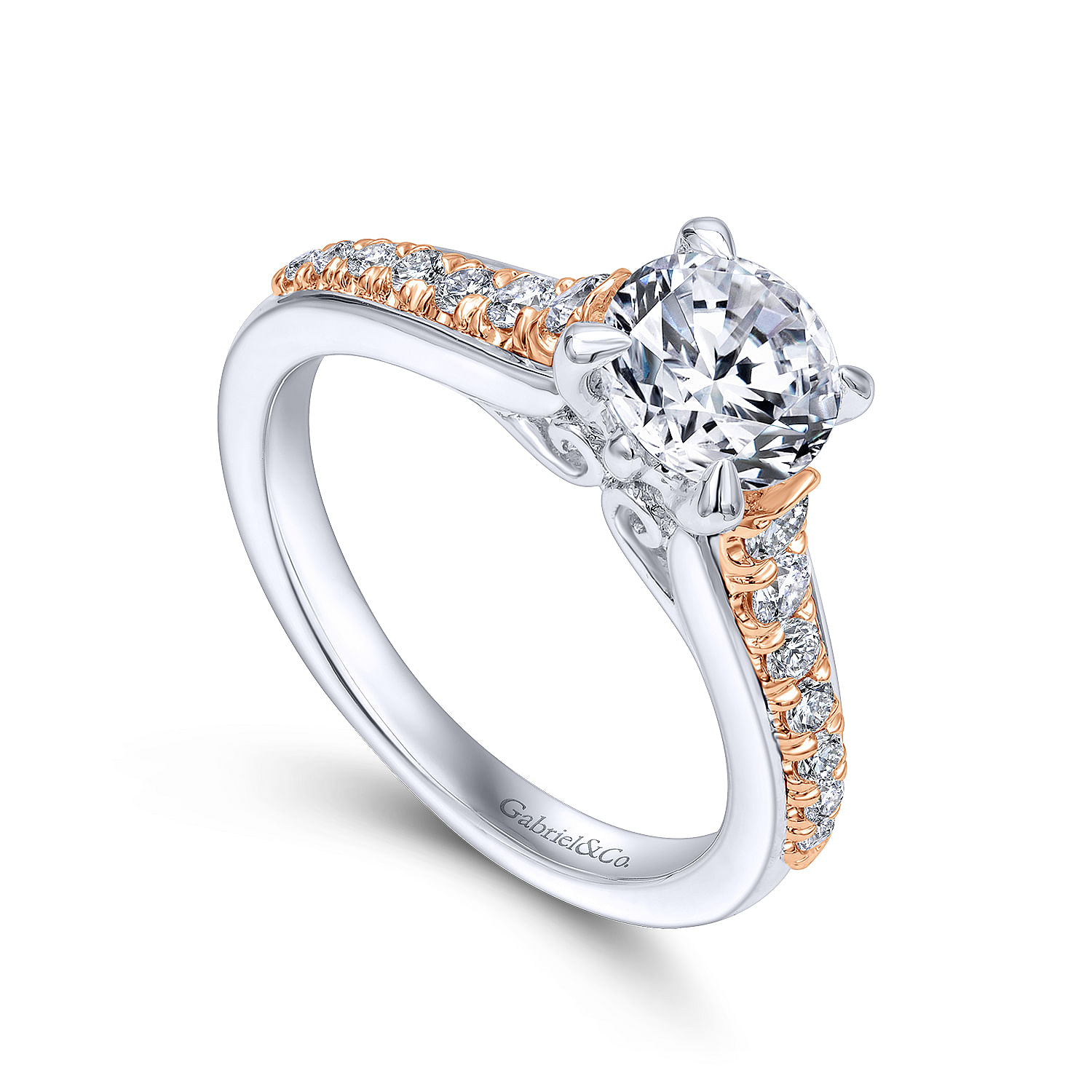 14k White And Rose Gold Round Straight Engagement Ring angle 3 14k White And Rose Gold Round Straight Engagement Ring angle 3