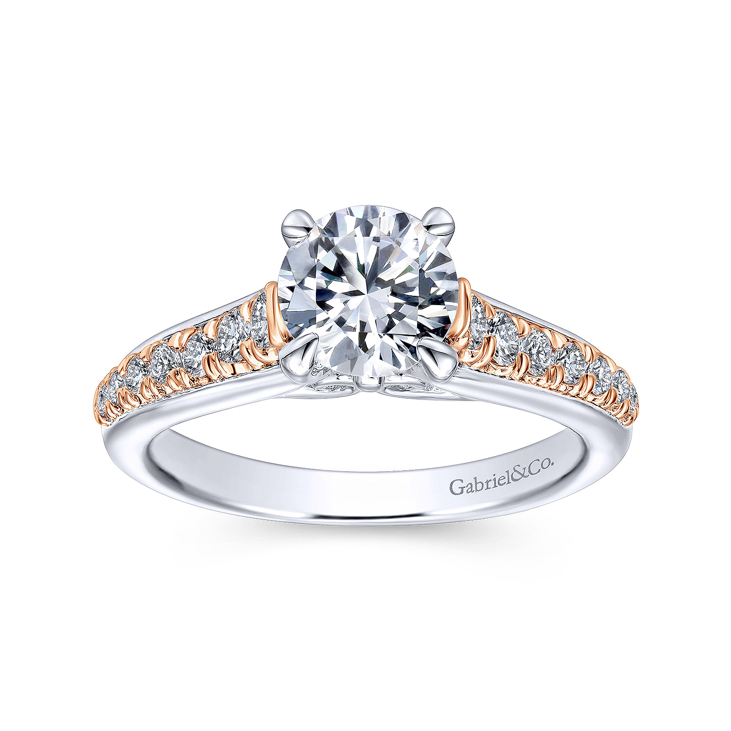14k White And Rose Gold Round Straight Engagement Ring angle 5 14k White And Rose Gold Round Straight Engagement Ring angle 5