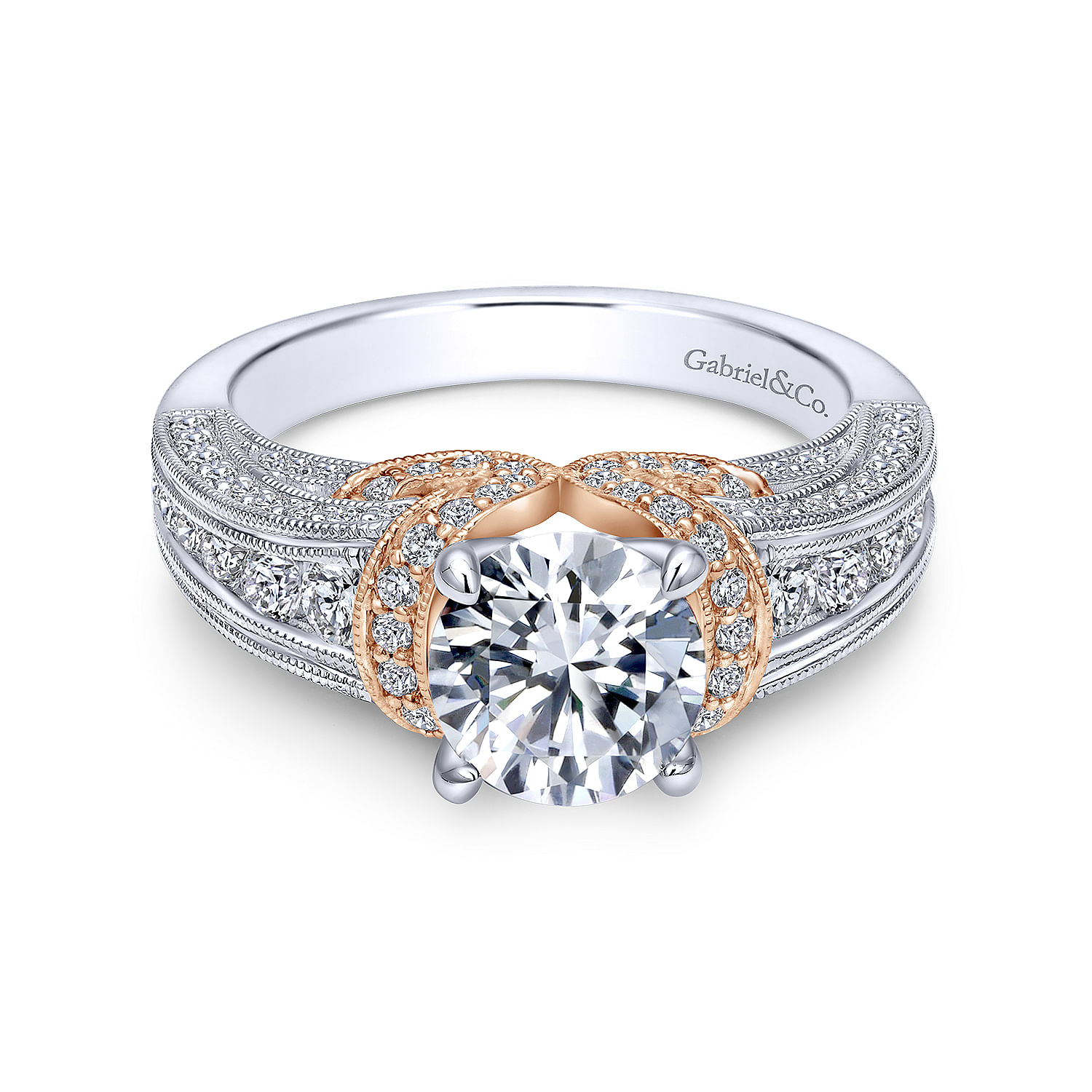 14k White And Rose Gold Round Straight Engagement Ring angle 1 14k White And Rose Gold Round Straight Engagement Ring angle 1