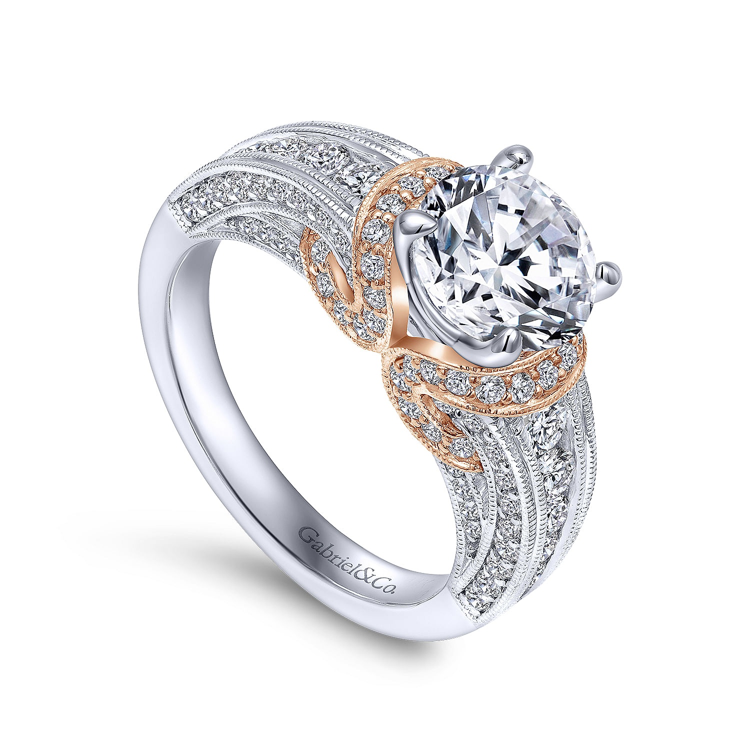 14k White And Rose Gold Round Straight Engagement Ring angle 3 14k White And Rose Gold Round Straight Engagement Ring angle 3