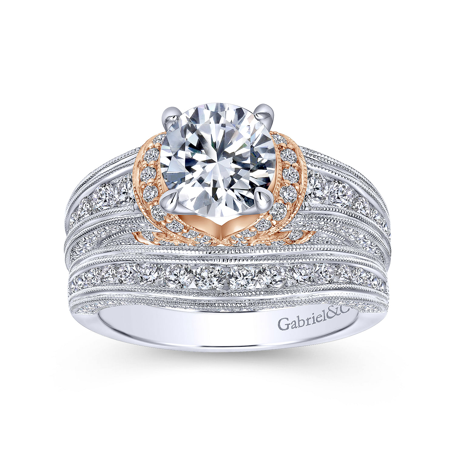 14k White And Rose Gold Round Straight Engagement Ring angle 4 14k White And Rose Gold Round Straight Engagement Ring angle 4
