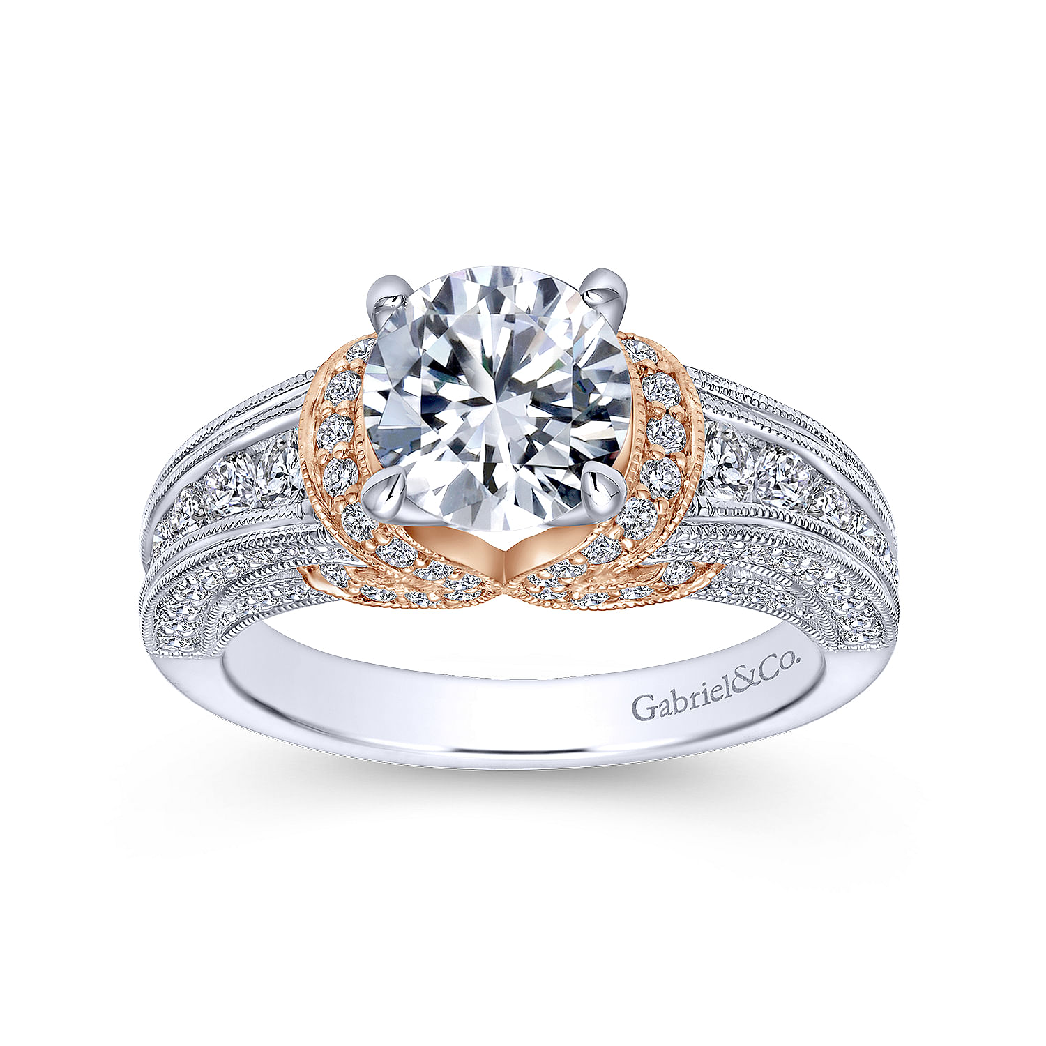 14k White And Rose Gold Round Straight Engagement Ring angle 5 14k White And Rose Gold Round Straight Engagement Ring angle 5