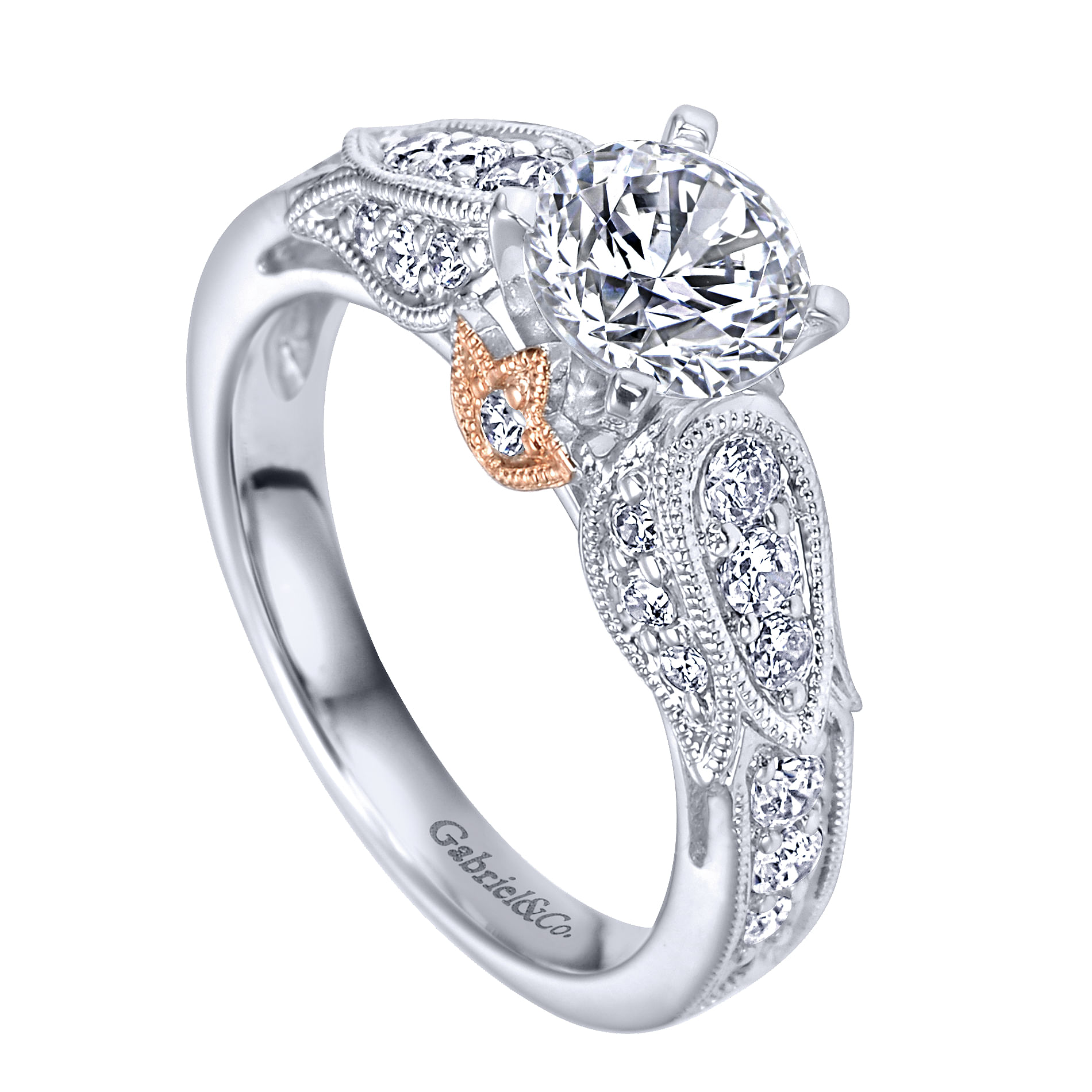 14k White And Rose Gold Round Straight Engagement Ring angle 3 14k White And Rose Gold Round Straight Engagement Ring angle 3