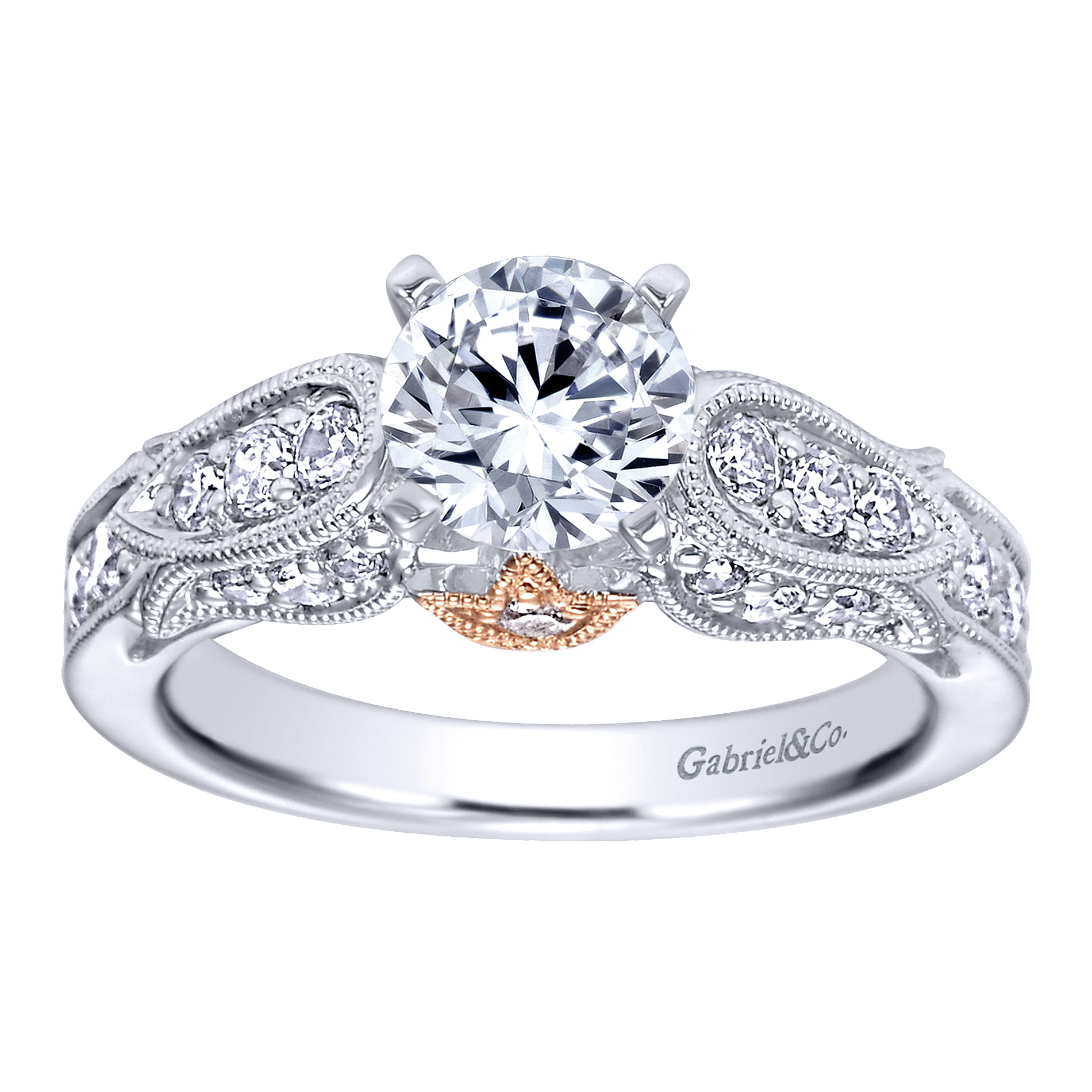 14k White And Rose Gold Round Straight Engagement Ring angle 5 14k White And Rose Gold Round Straight Engagement Ring angle 5