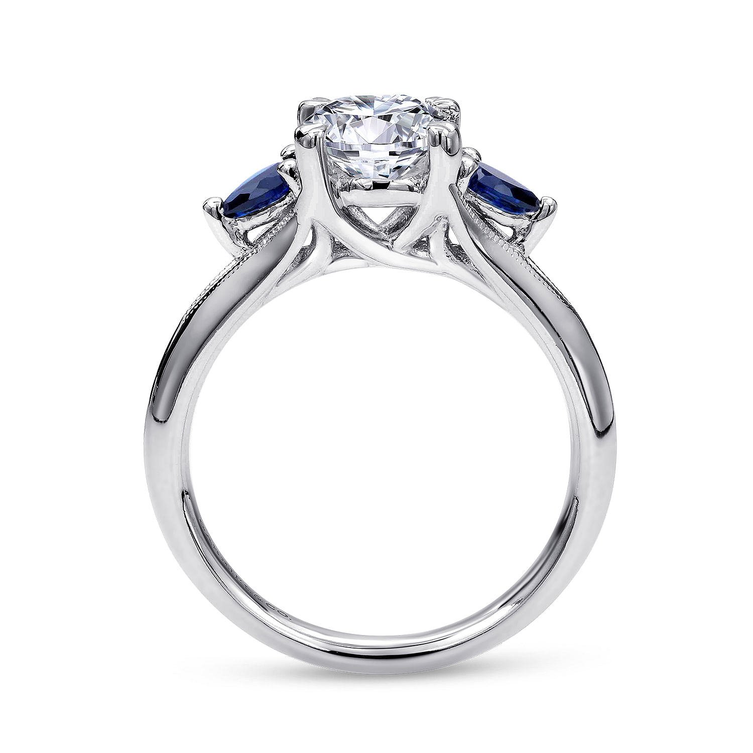14k White Gold And Sapphire 3 Stones Engagement Ring angle 2 14k White Gold And Sapphire 3 Stones Engagement Ring angle 2