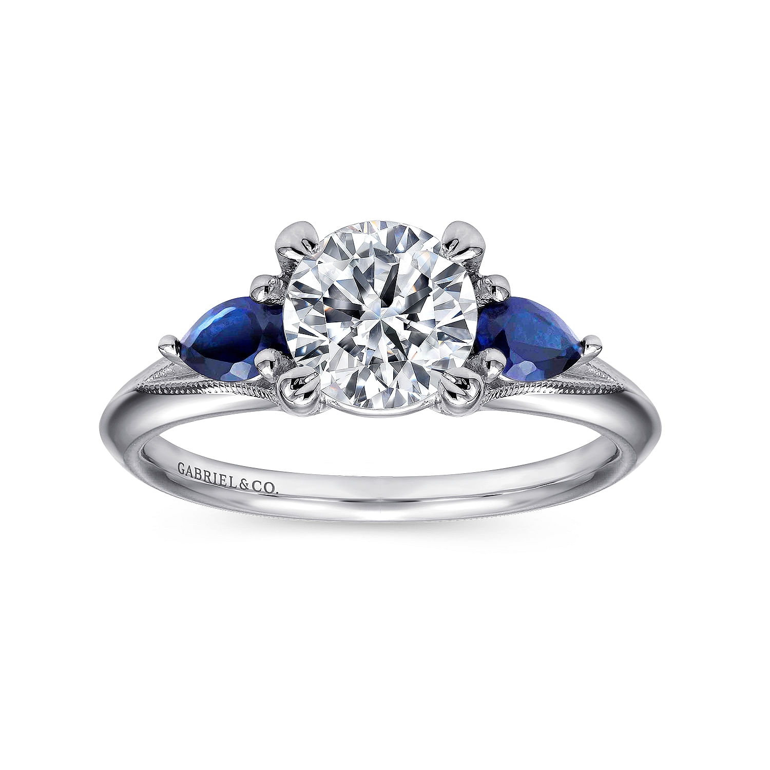 14k White Gold And Sapphire 3 Stones Engagement Ring angle 5 14k White Gold And Sapphire 3 Stones Engagement Ring angle 5