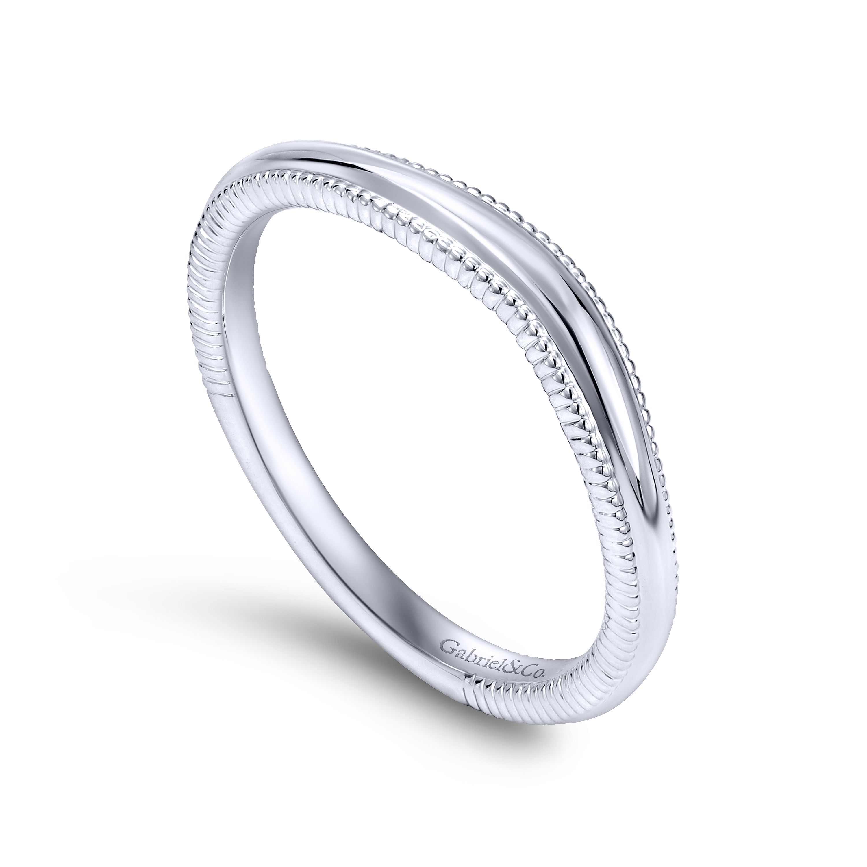 14k White Gold Contemporary Curved Wedding Band angle 3 14k White Gold Contemporary Curved Wedding Band angle 3