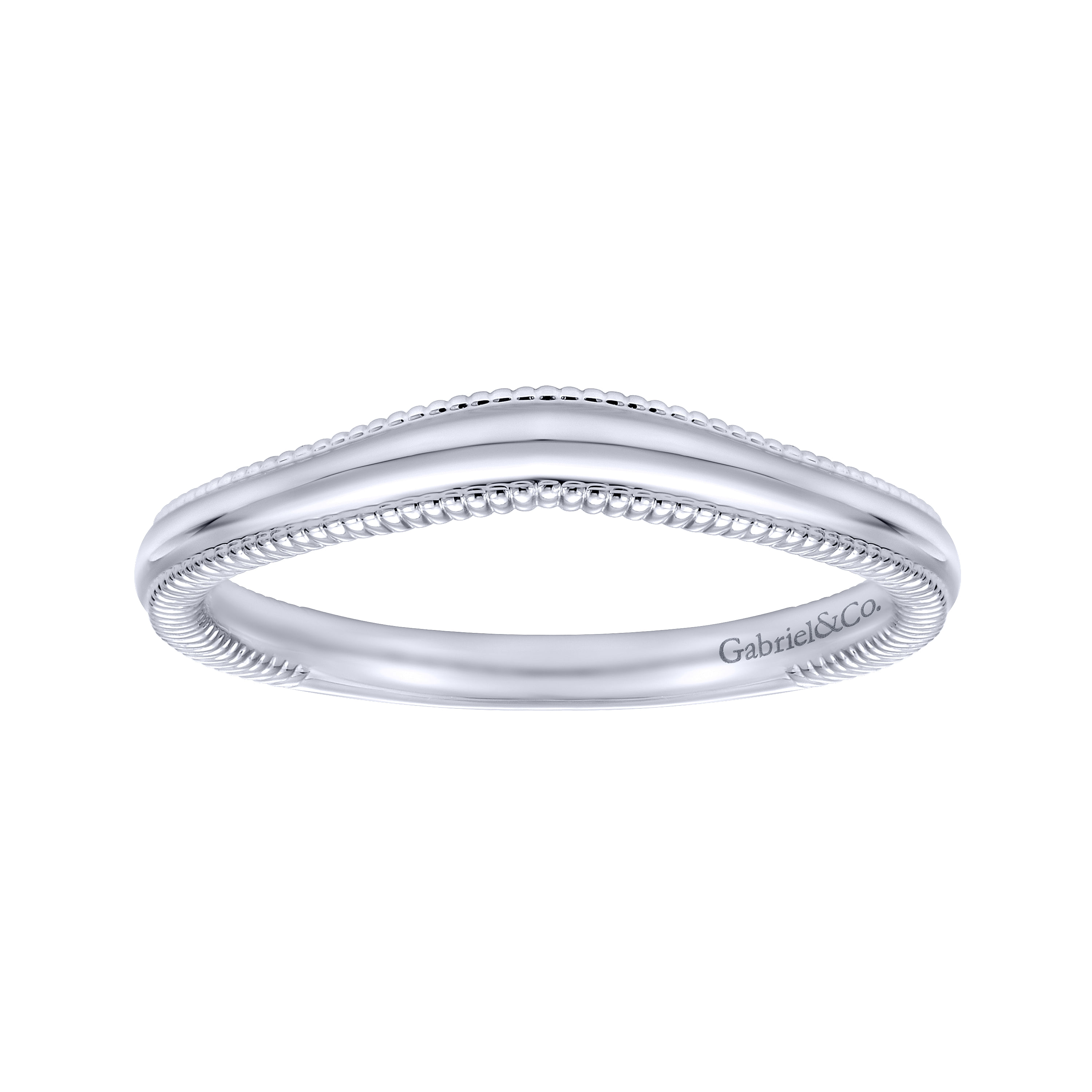 14k White Gold Contemporary Curved Wedding Band angle 5 14k White Gold Contemporary Curved Wedding Band angle 5