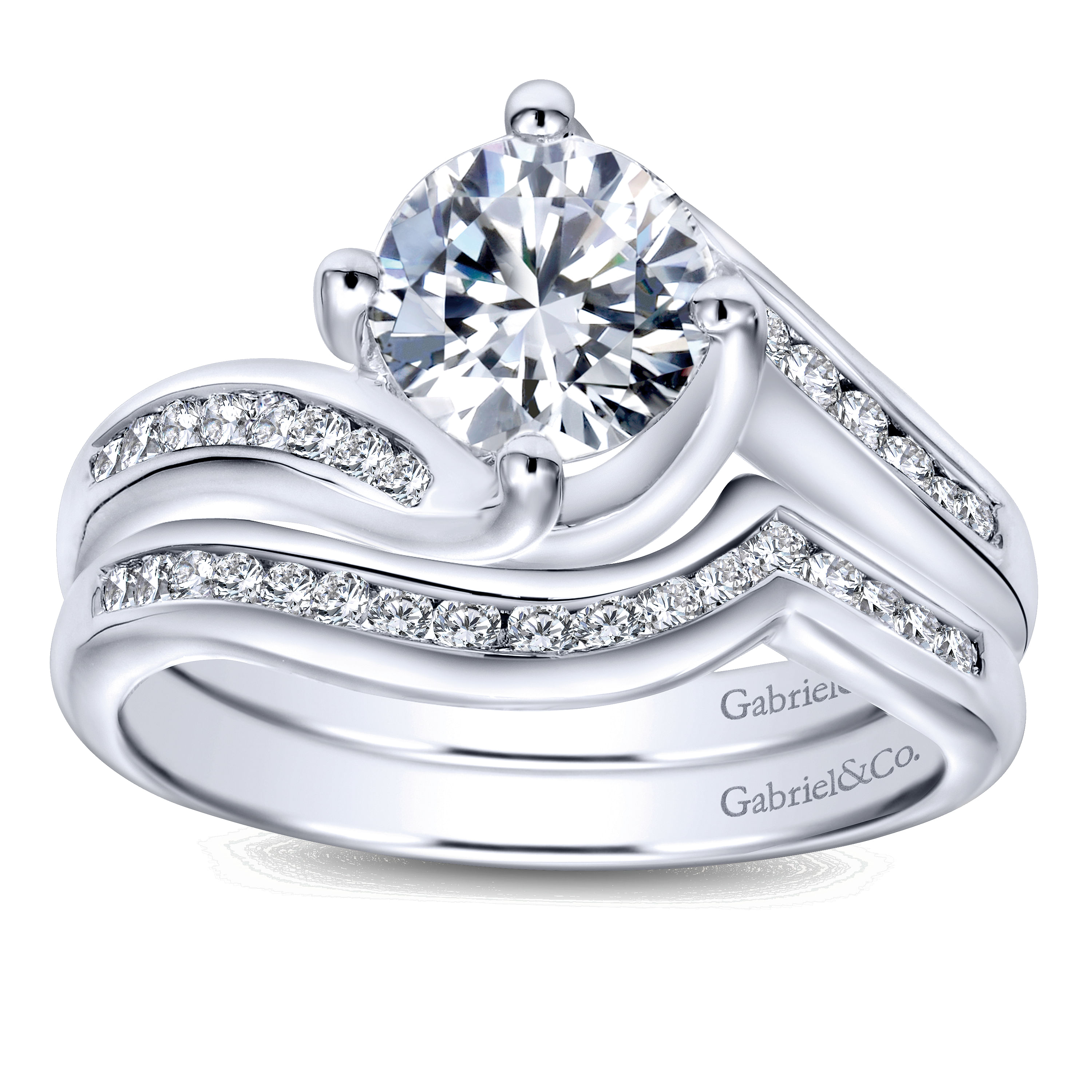 14k White Gold Contemporary Curved Wedding Band angle 4 14k White Gold Contemporary Curved Wedding Band angle 4