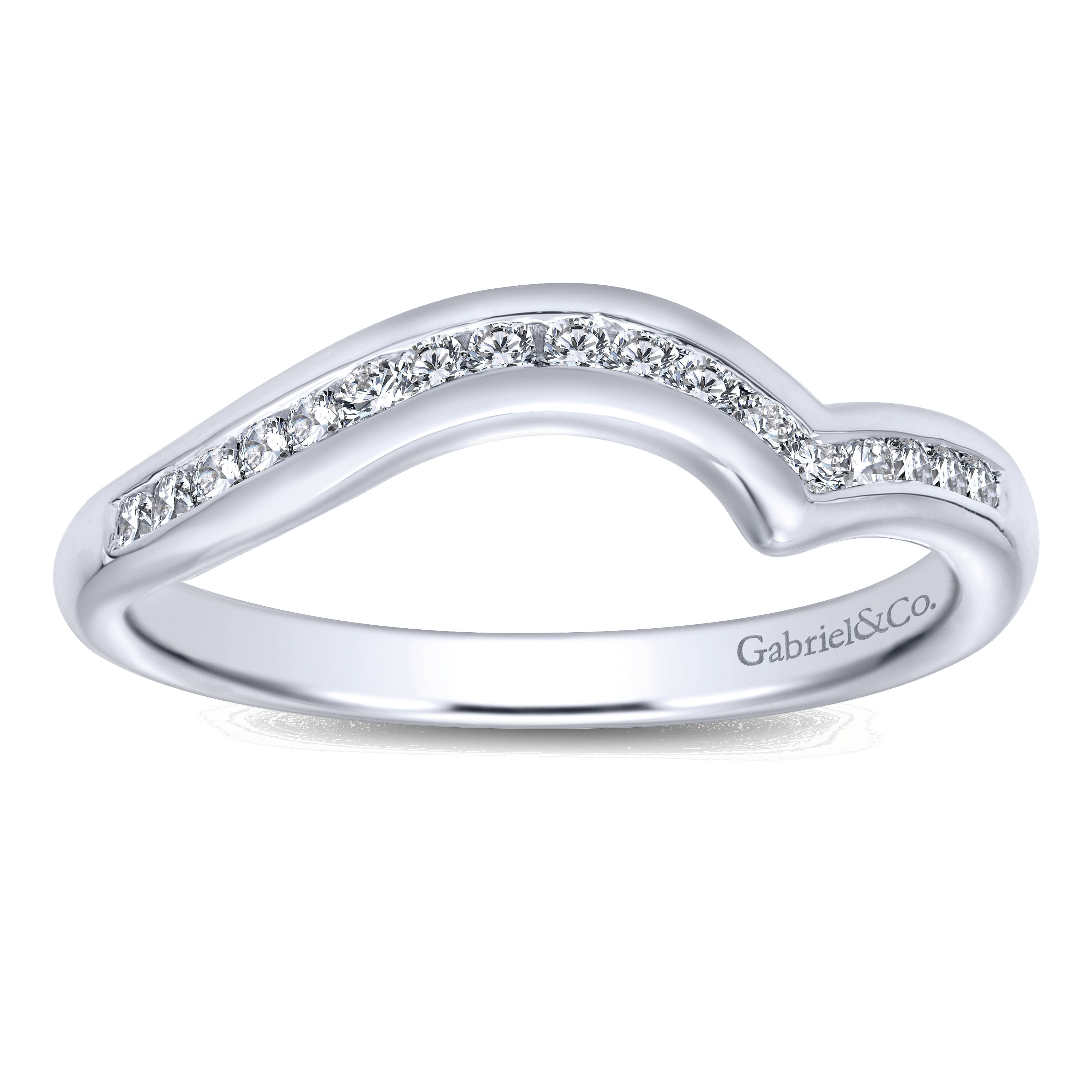 14k White Gold Contemporary Curved Wedding Band angle 5 14k White Gold Contemporary Curved Wedding Band angle 5