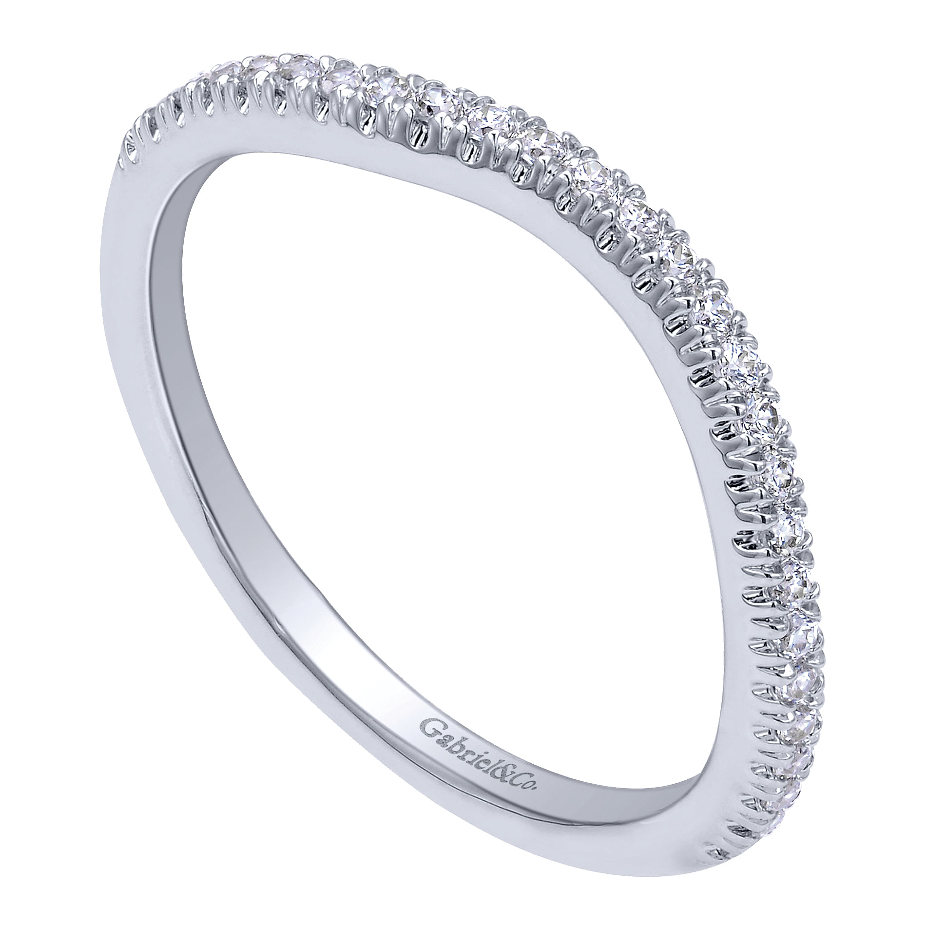 14k White Gold Contemporary Curved Wedding Band angle 3 14k White Gold Contemporary Curved Wedding Band angle 3