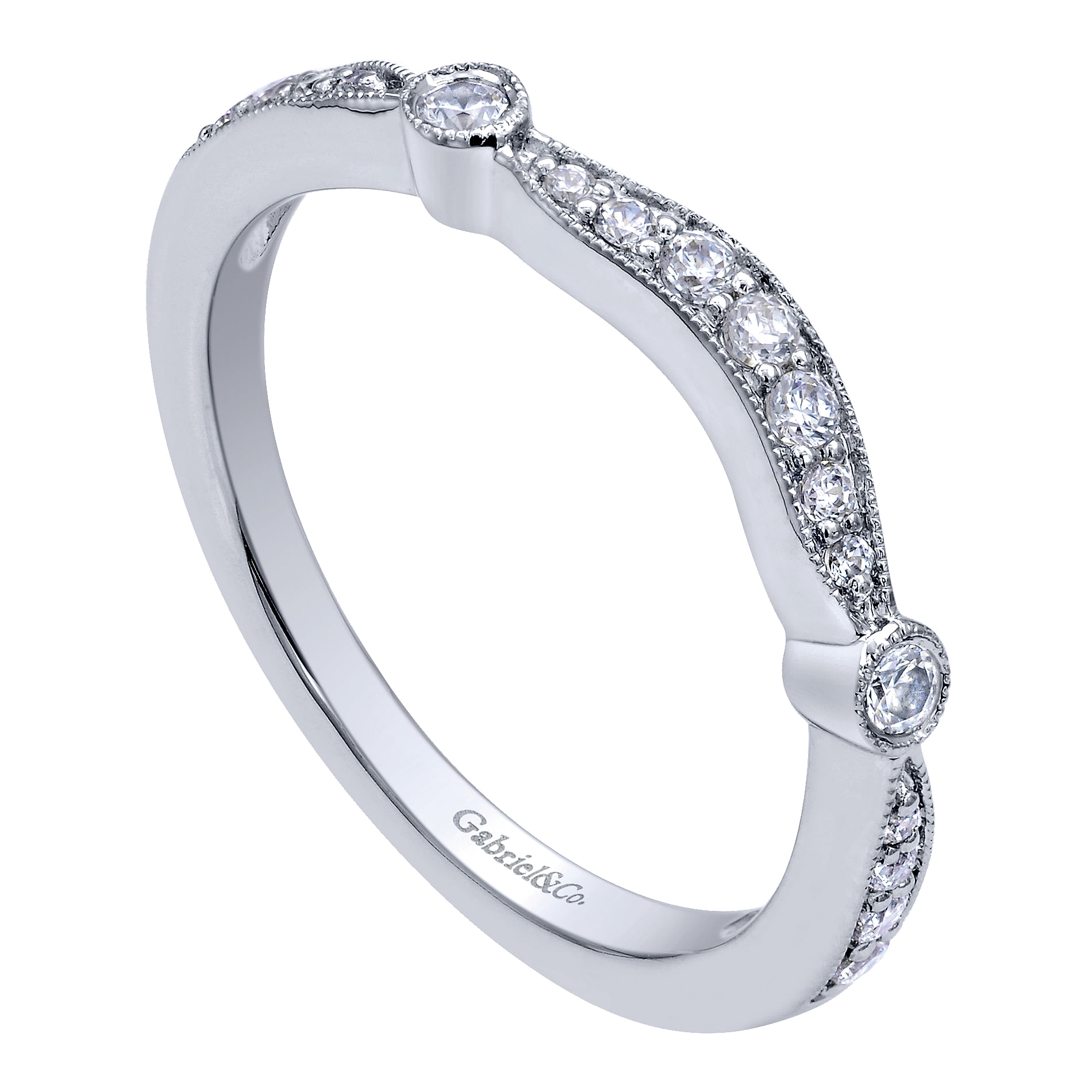 14k White Gold Contemporary Curved Wedding Band angle 3 14k White Gold Contemporary Curved Wedding Band angle 3