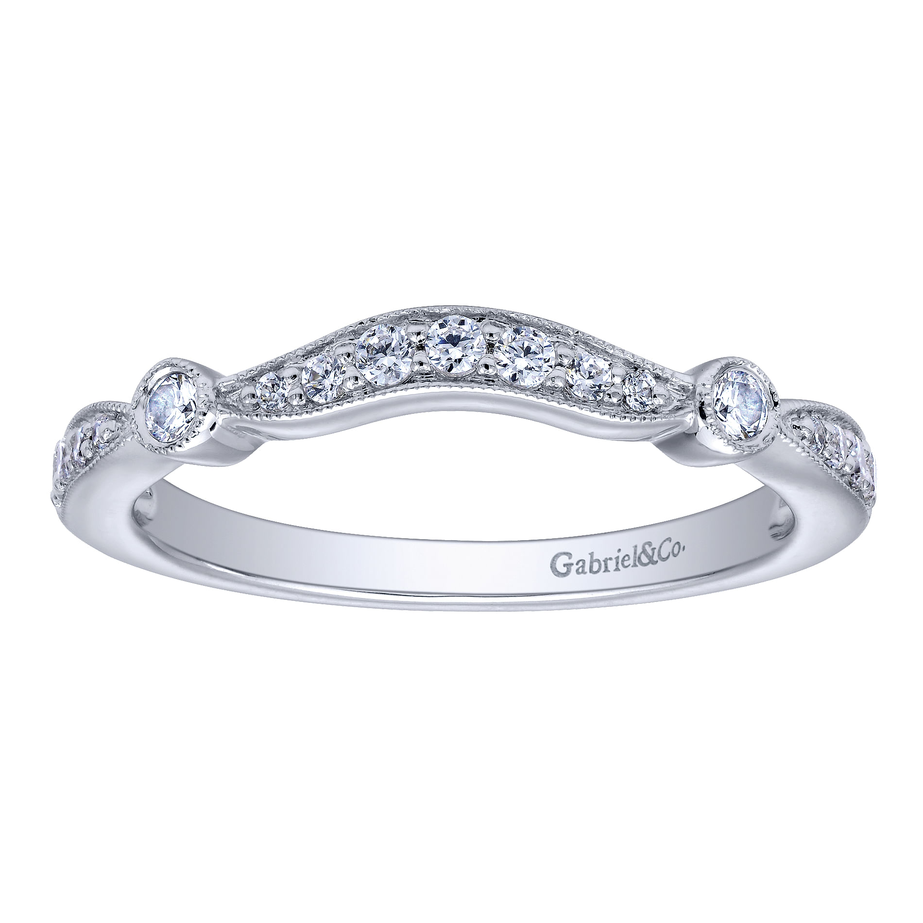 14k White Gold Contemporary Curved Wedding Band angle 5 14k White Gold Contemporary Curved Wedding Band angle 5