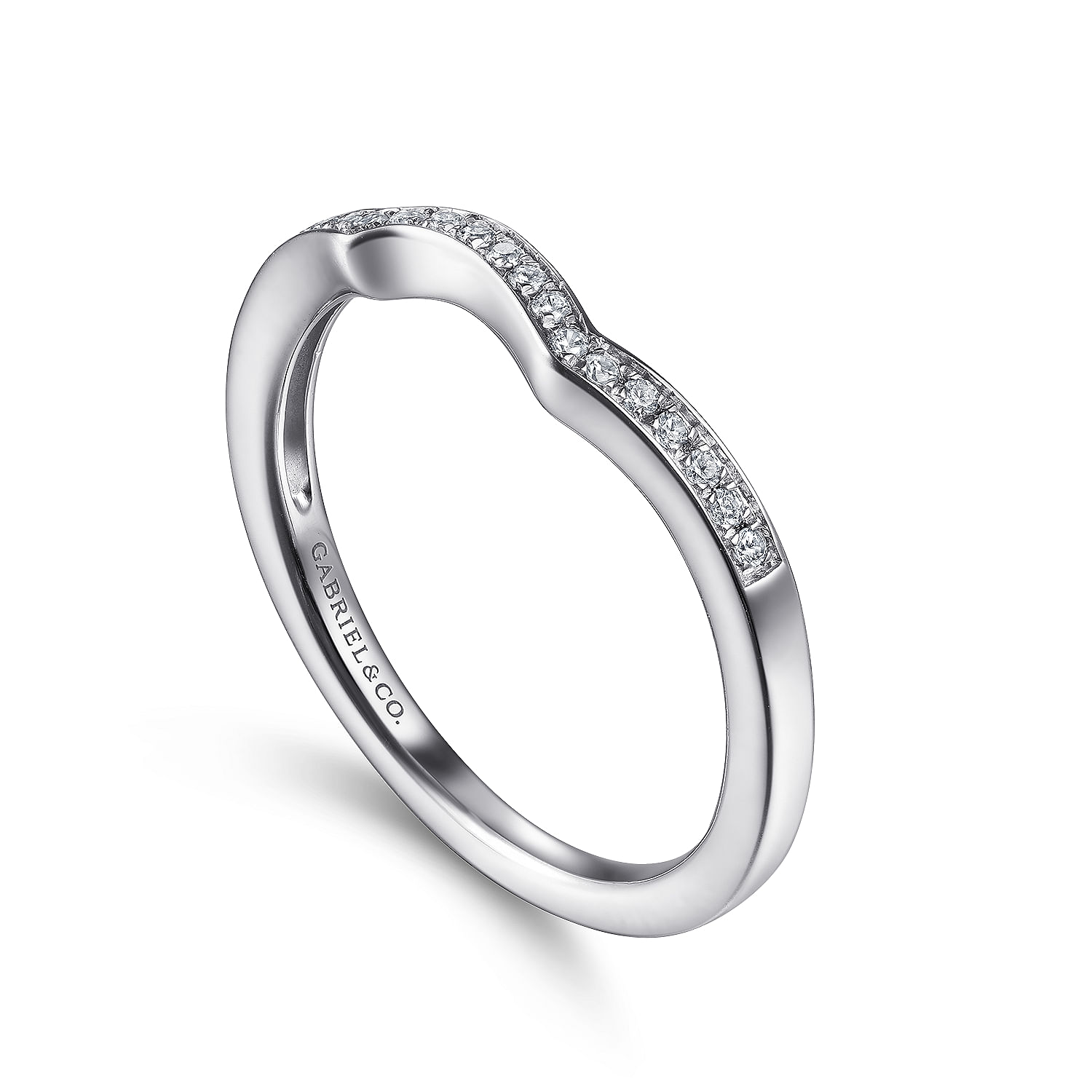 14k White Gold Contemporary Curved Wedding Band angle 3 14k White Gold Contemporary Curved Wedding Band angle 3