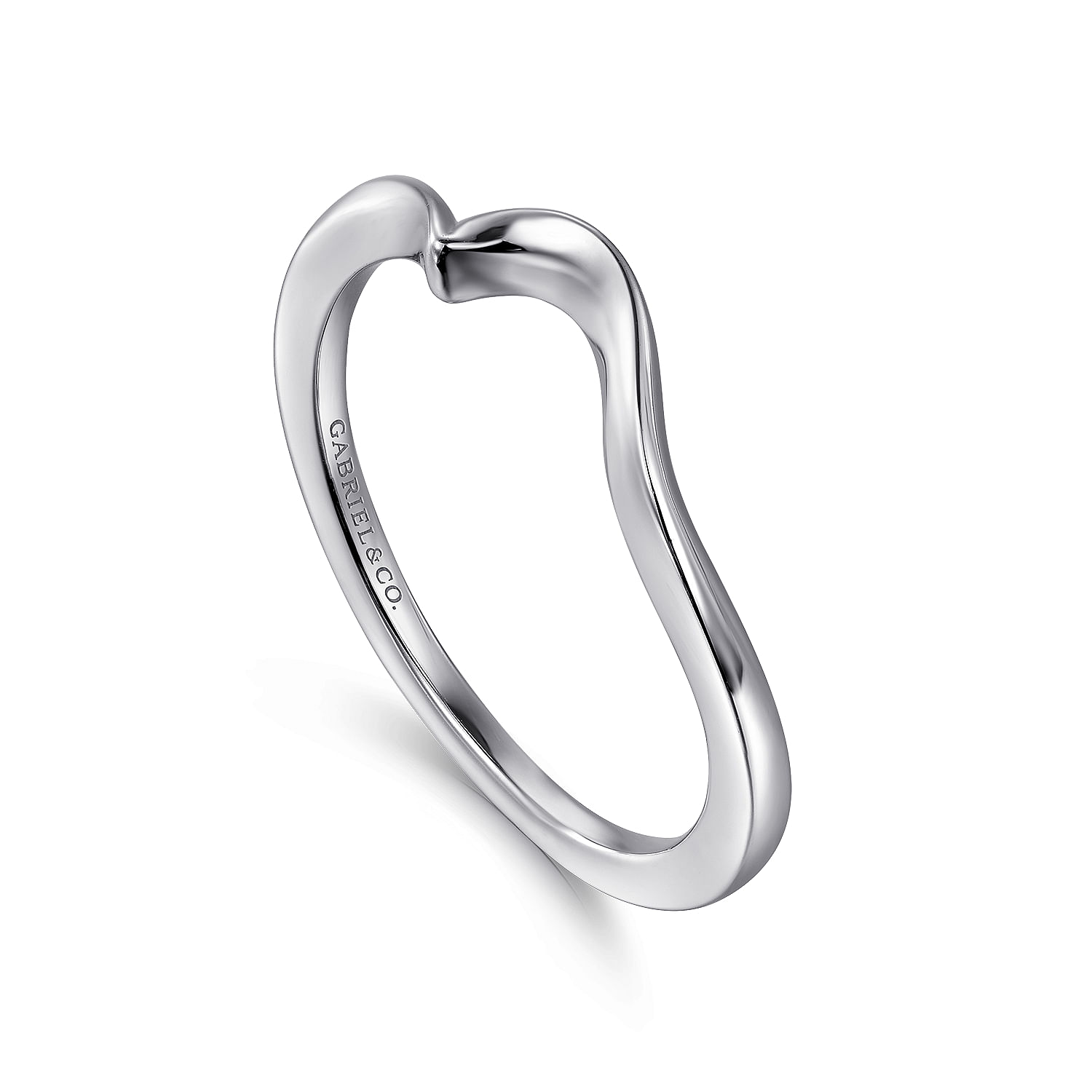 14k White Gold Contemporary Curved Wedding Band angle 3 14k White Gold Contemporary Curved Wedding Band angle 3