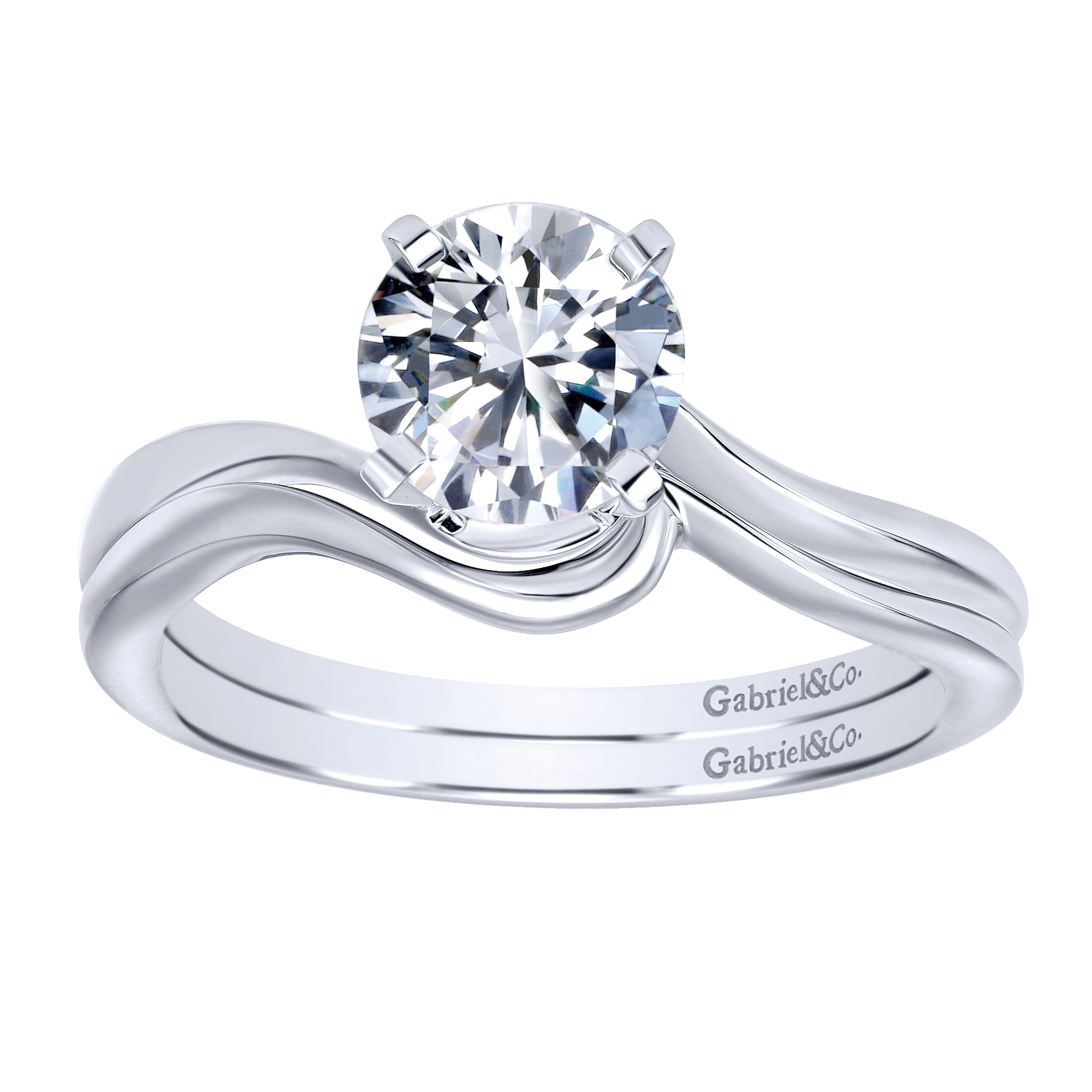 14k White Gold Contemporary Curved Wedding Band angle 4 14k White Gold Contemporary Curved Wedding Band angle 4