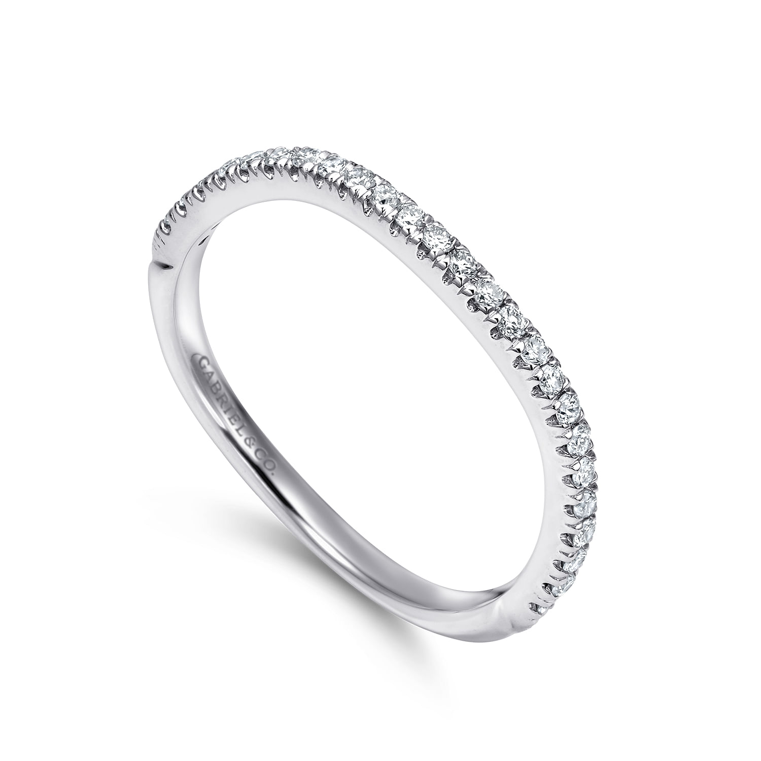 14k White Gold Contemporary Curved Wedding Band angle 3 14k White Gold Contemporary Curved Wedding Band angle 3