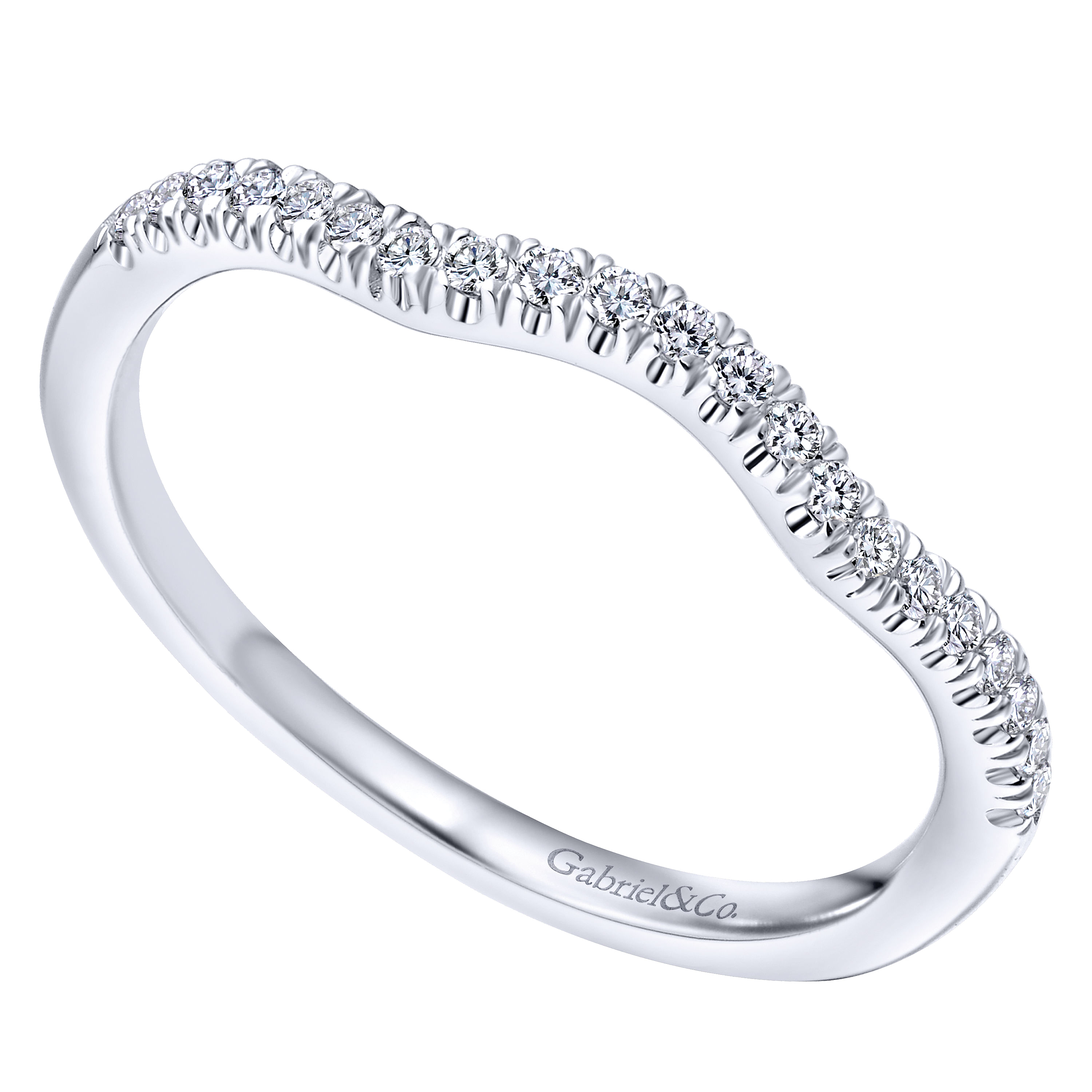 14k White Gold Contemporary Curved Wedding Band angle 3 14k White Gold Contemporary Curved Wedding Band angle 3
