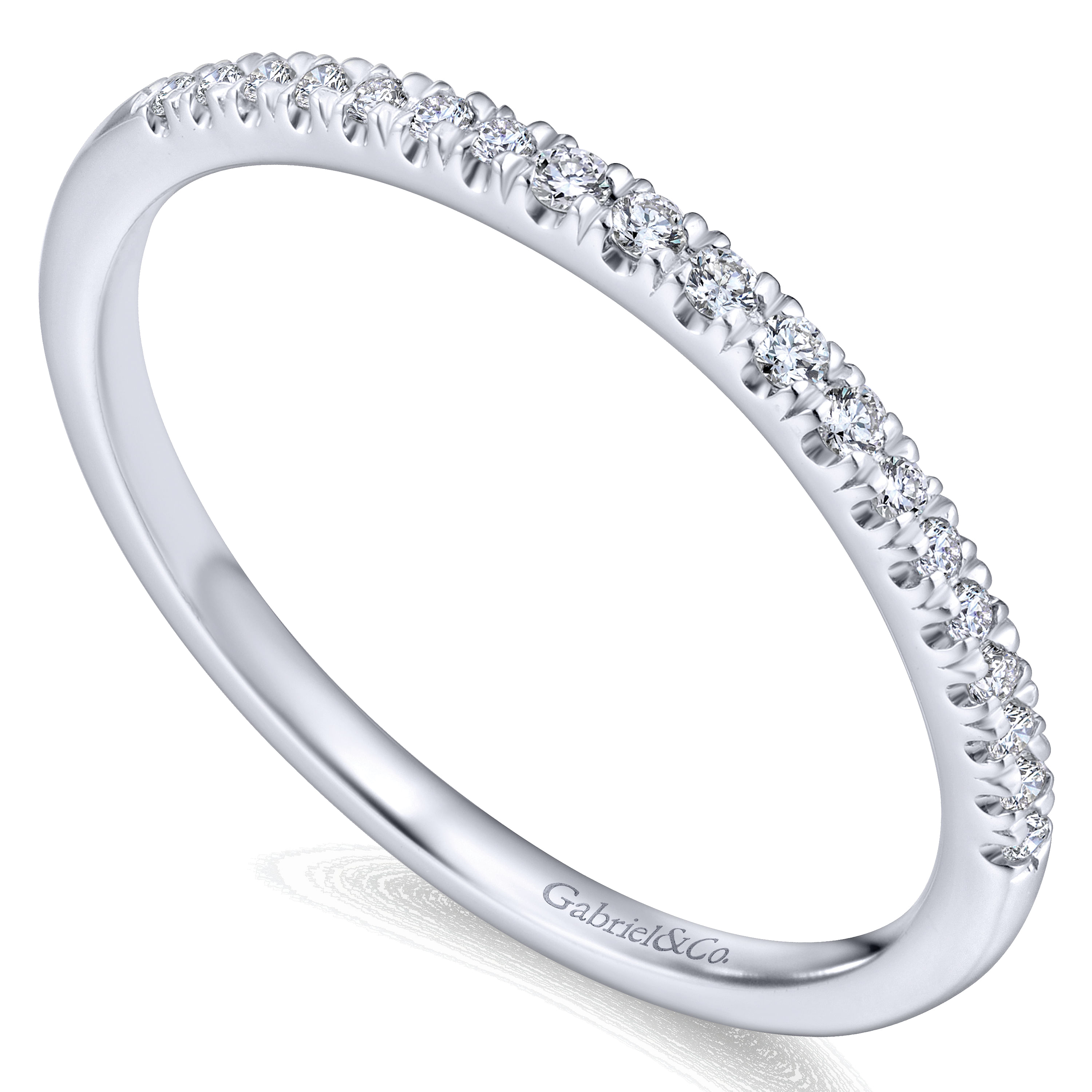 14k White Gold Contemporary Curved Wedding Band angle 3 14k White Gold Contemporary Curved Wedding Band angle 3