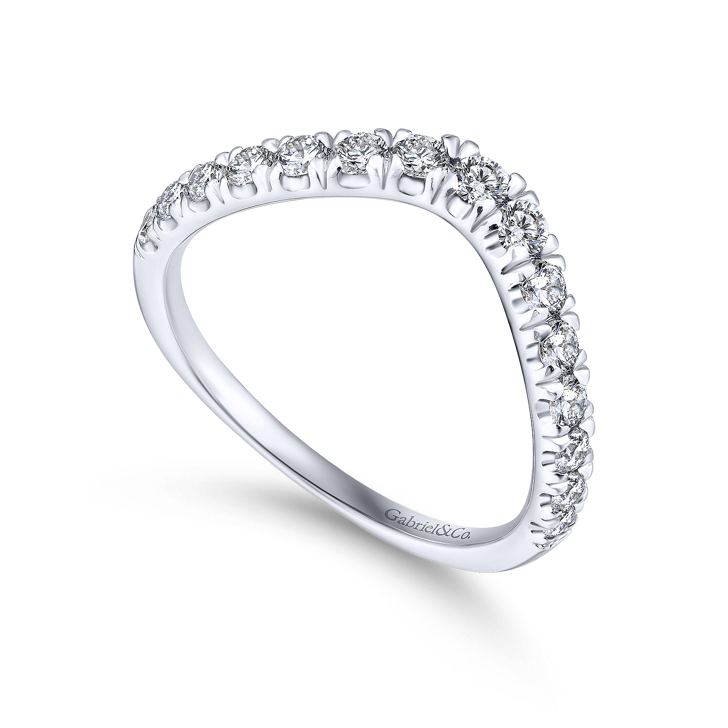 14k White Gold Contemporary Curved Wedding Band angle 3 14k White Gold Contemporary Curved Wedding Band angle 3