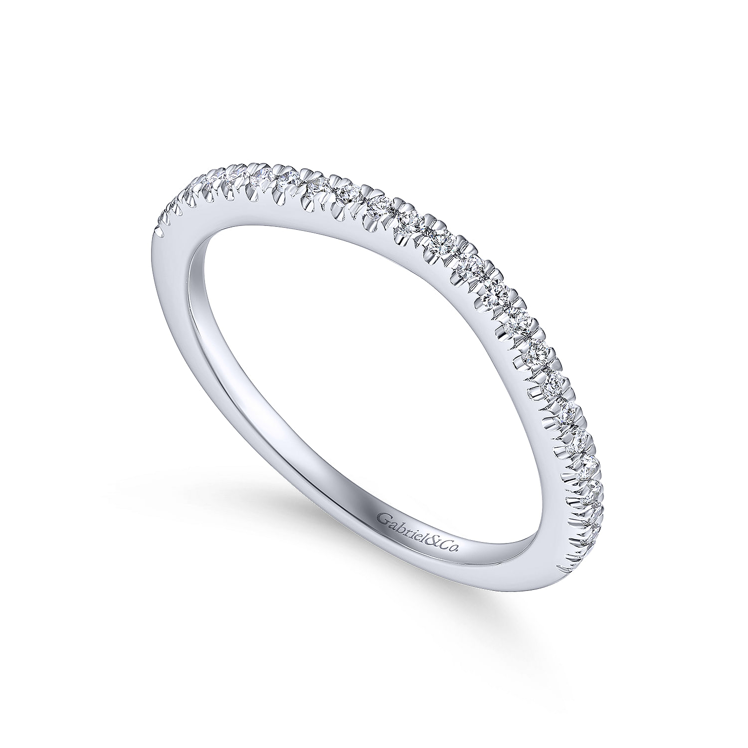 14k White Gold Contemporary Curved Wedding Band angle 3 14k White Gold Contemporary Curved Wedding Band angle 3