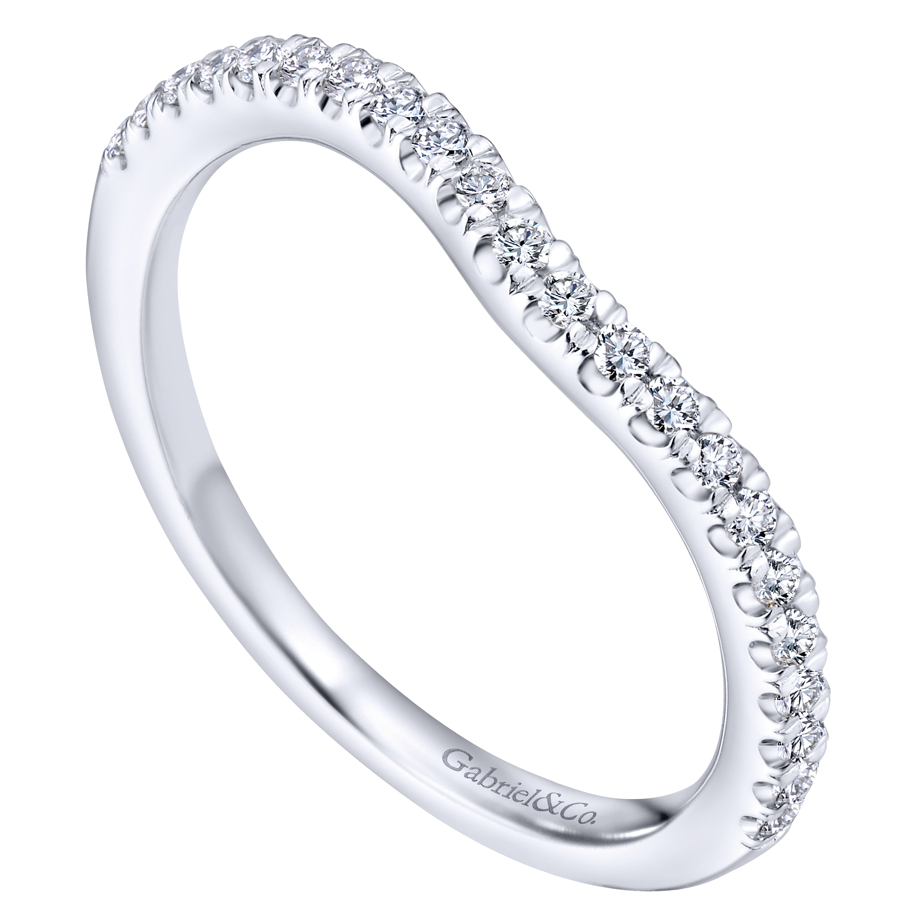 14k White Gold Contemporary Curved Wedding Band angle 3 14k White Gold Contemporary Curved Wedding Band angle 3