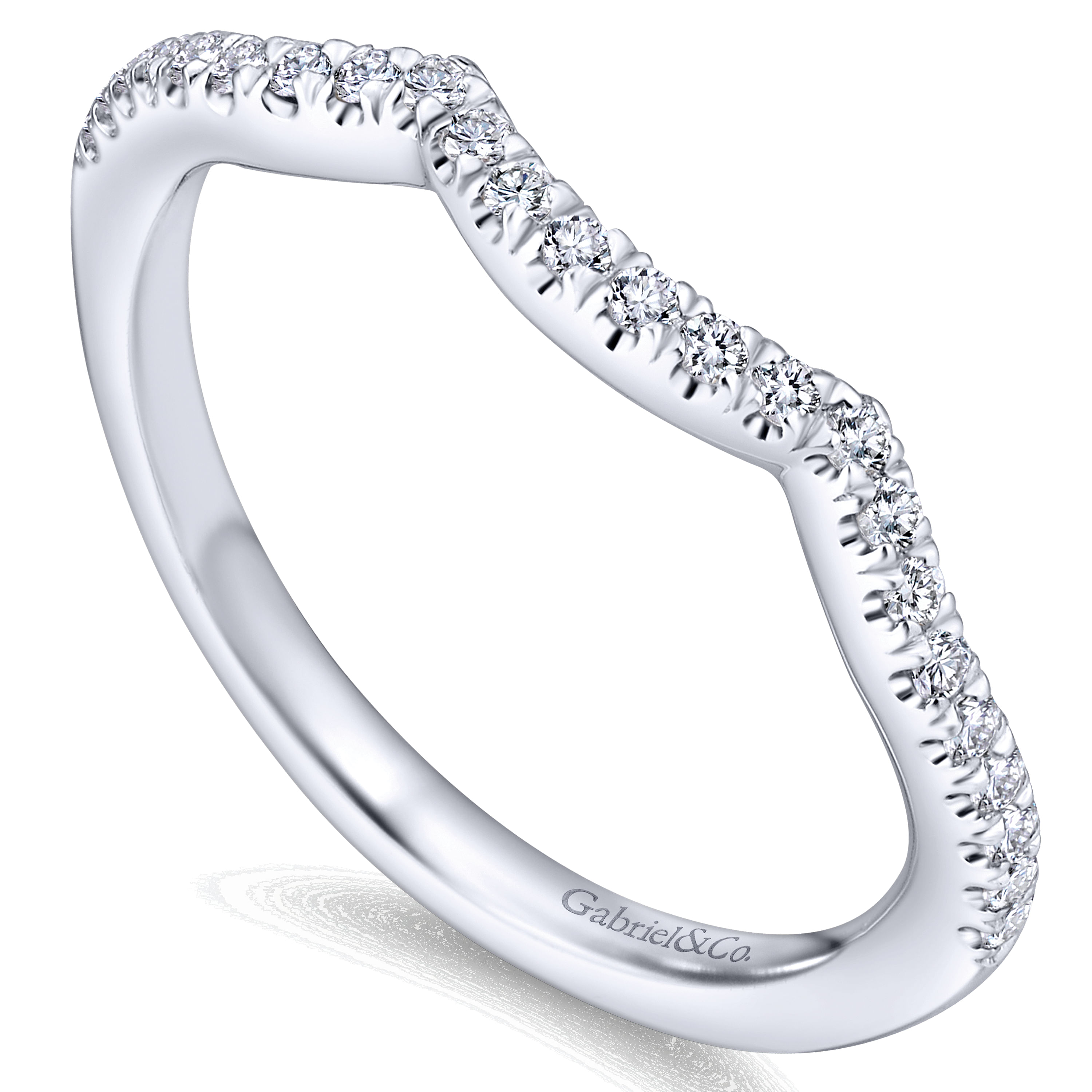 14k White Gold Contemporary Curved Wedding Band angle 3 14k White Gold Contemporary Curved Wedding Band angle 3