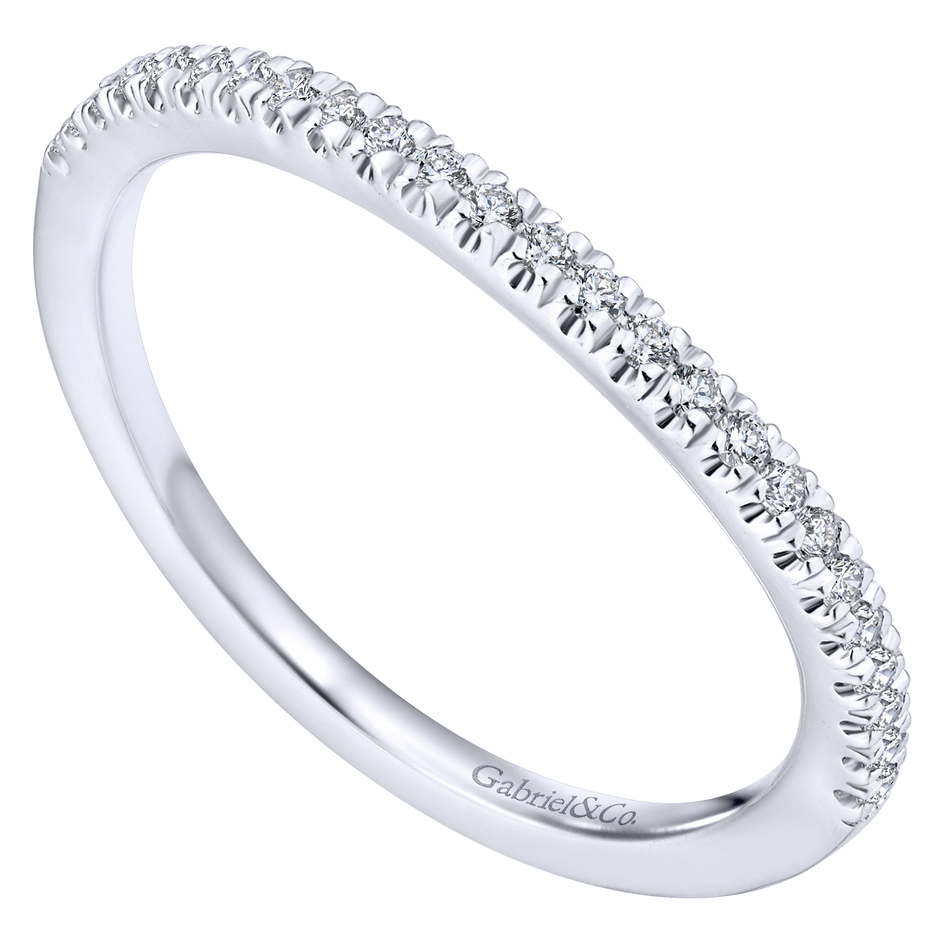14k White Gold Contemporary Curved Wedding Band angle 3 14k White Gold Contemporary Curved Wedding Band angle 3
