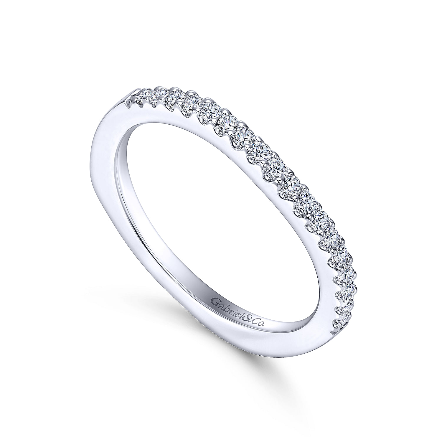 14k White Gold Contemporary Curved Wedding Band angle 3 14k White Gold Contemporary Curved Wedding Band angle 3