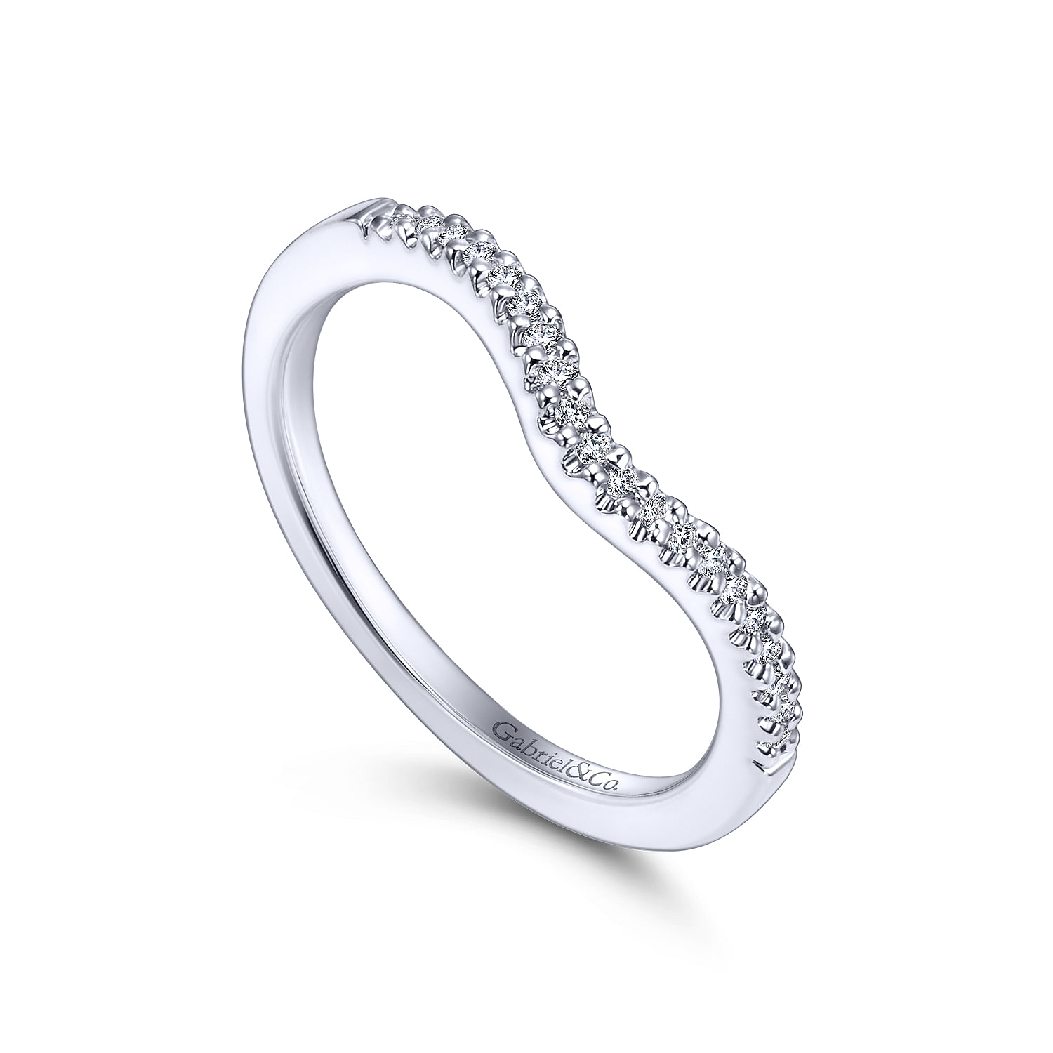 14k White Gold Contemporary Curved Wedding Band angle 3 14k White Gold Contemporary Curved Wedding Band angle 3