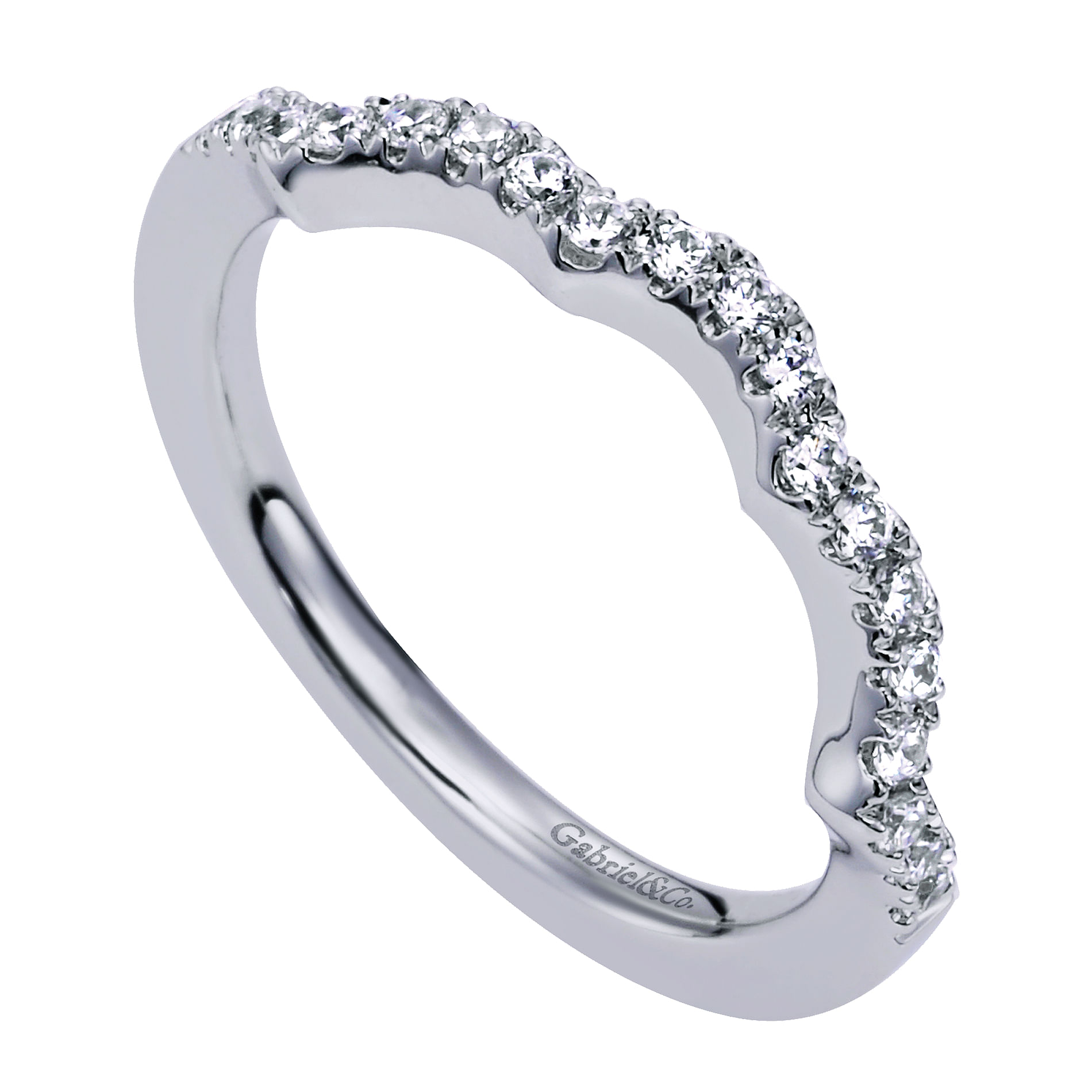 14k White Gold Contemporary Curved Wedding Band angle 3 14k White Gold Contemporary Curved Wedding Band angle 3
