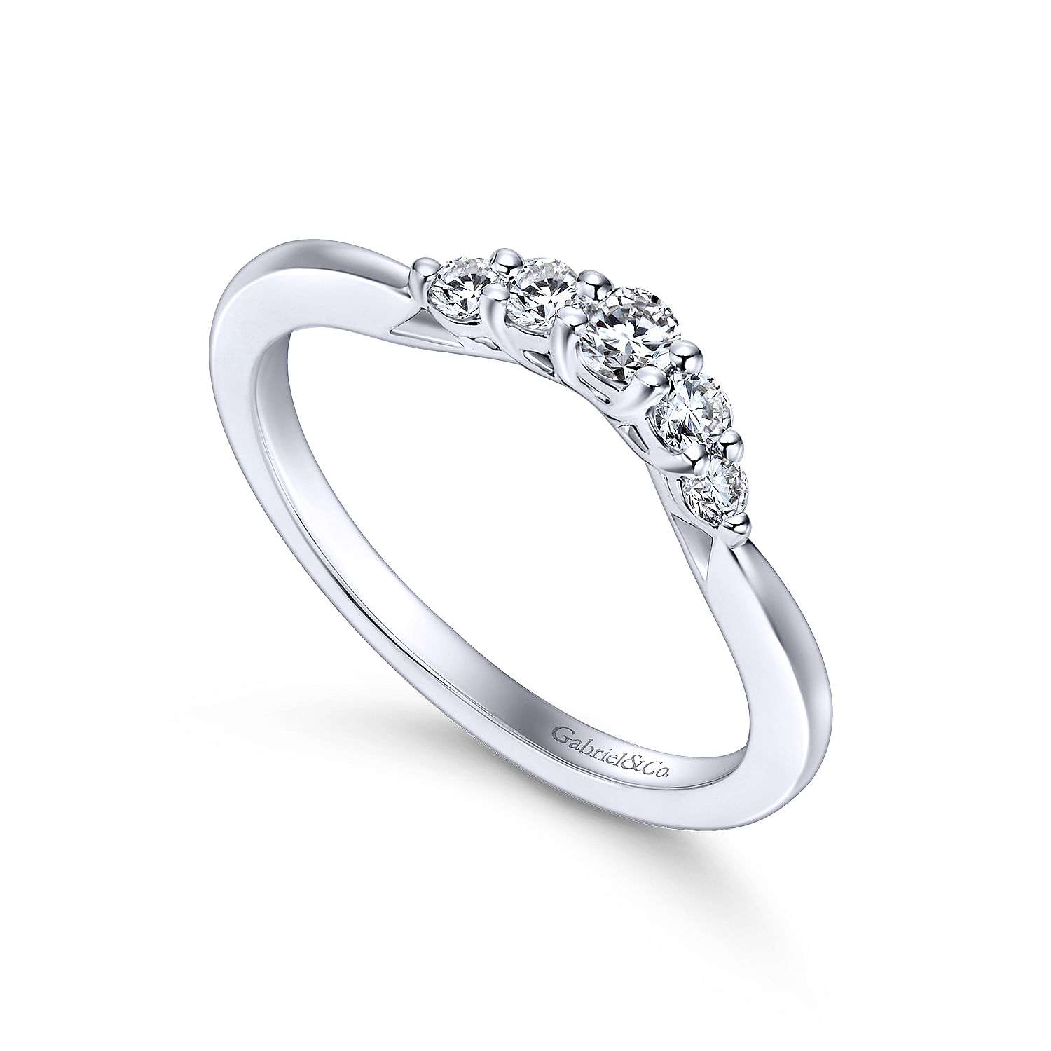 14k White Gold Contemporary Curved Wedding Band angle 3 14k White Gold Contemporary Curved Wedding Band angle 3